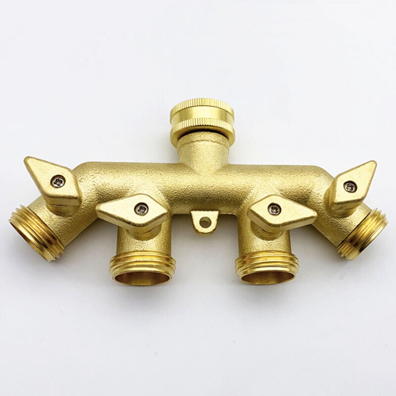 Distribuidor de manguera de latón de 4 vías, adaptador divisor giratorio de bola para grifo