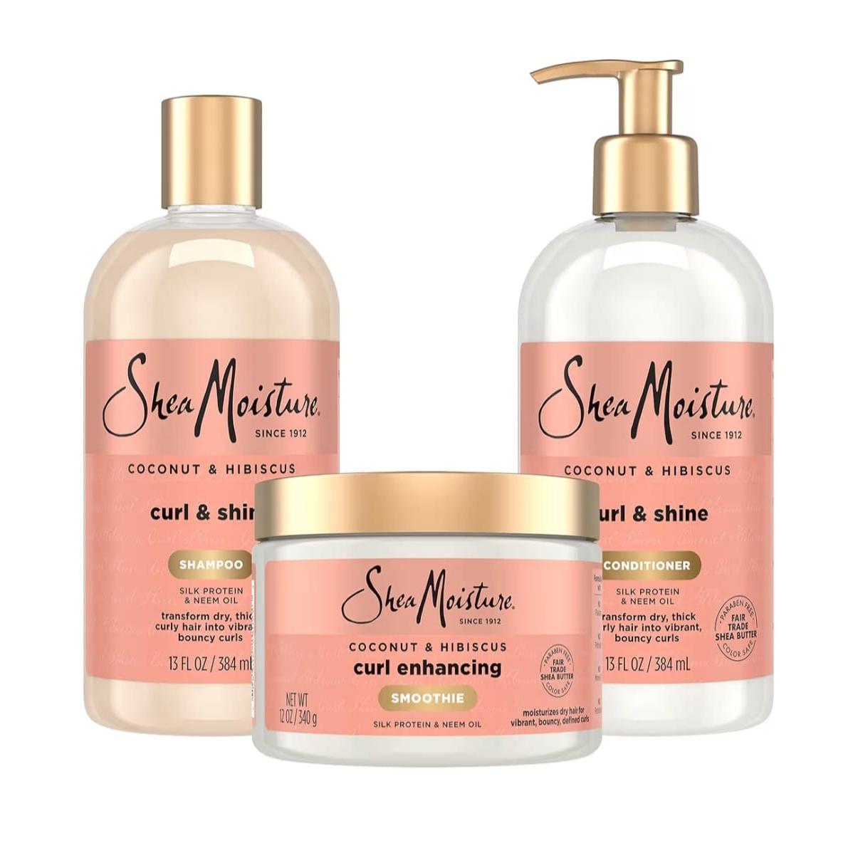 Shea Moisture Coconut & Hibiscus Curl Pack 3 – Shampoo + Conditioner + Curl Enhancing Smoothie Set Rizos