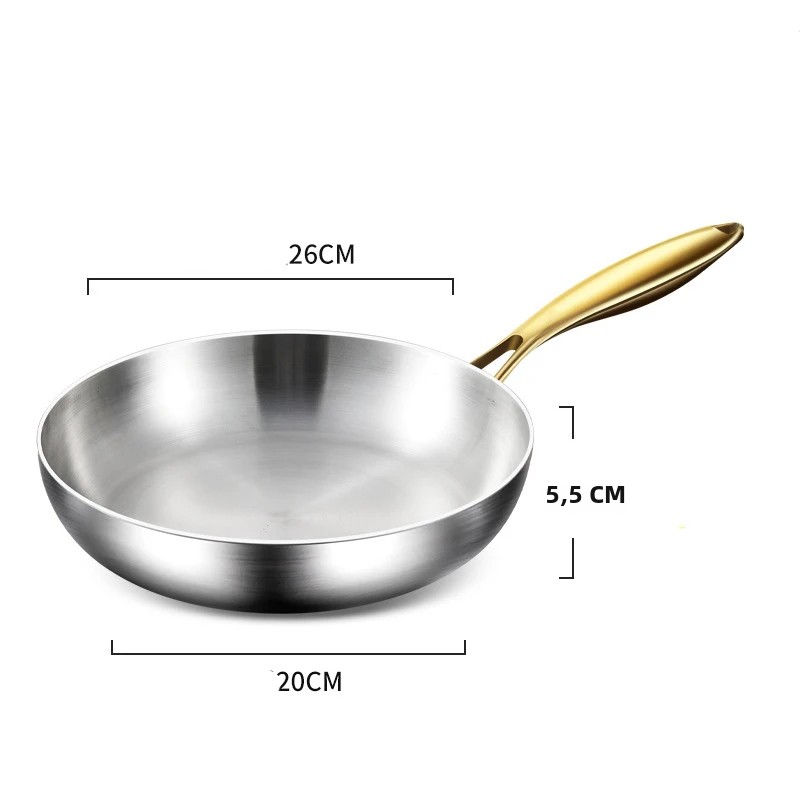 Sartén De Frying 28cm Acero Inoxidable 316 Antiadherente Para Estufa De Gas Y Inducción Cocina Universal Sin Tapa