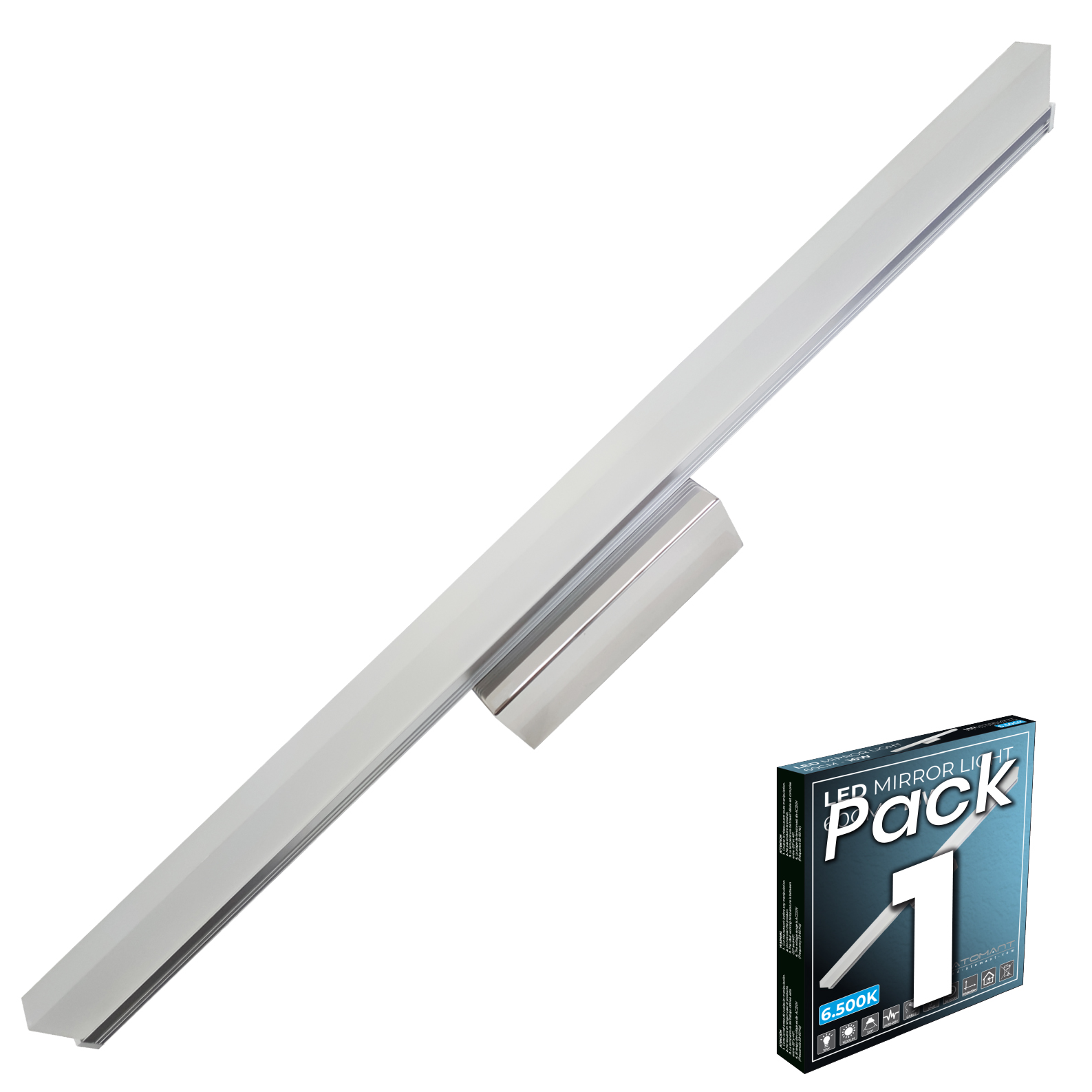 LED ATOMANT Aplique LED baño, 16W o 10W, 60 o 40 cm, cromado, 6500K, blanco frío, luz para espejo, moderna,1600 lúmenes o 1000 lúmenes, iluminación para maquillaje, estilo elegante, minimalista, fácil instalación, ideal para baños, tocadores, lavabos