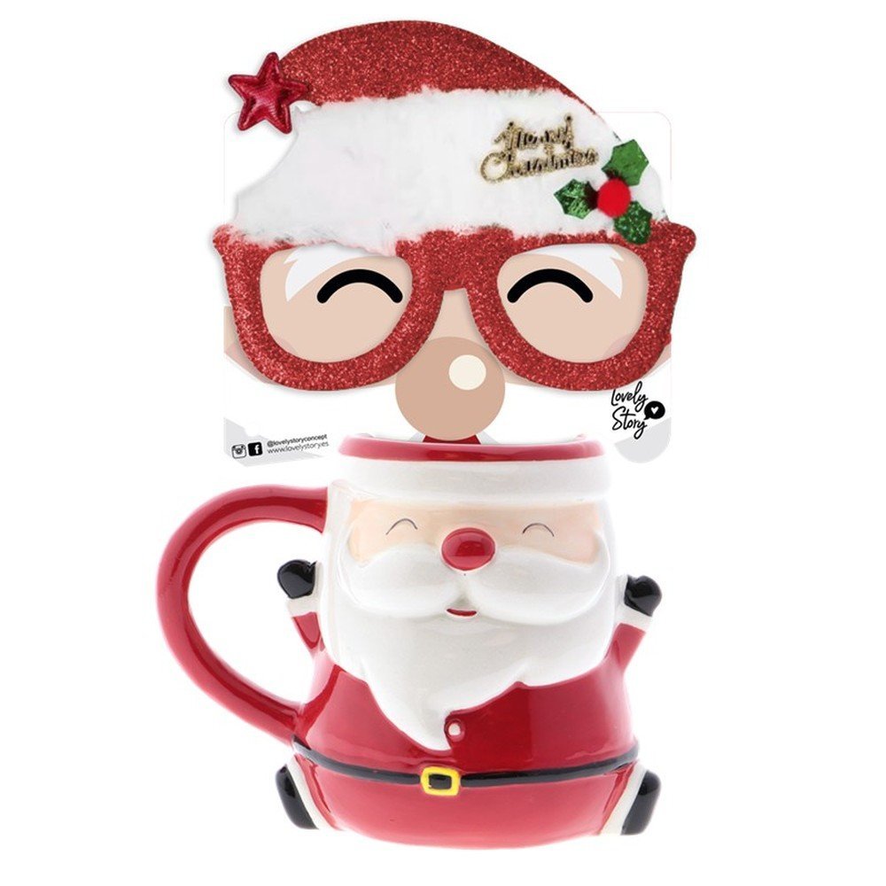 LOVELY TAZA CON FORMA DE PAPA NOEL 350ML GAFAS DE NAVIDAD SANTA LOVELY NAVIDAD
