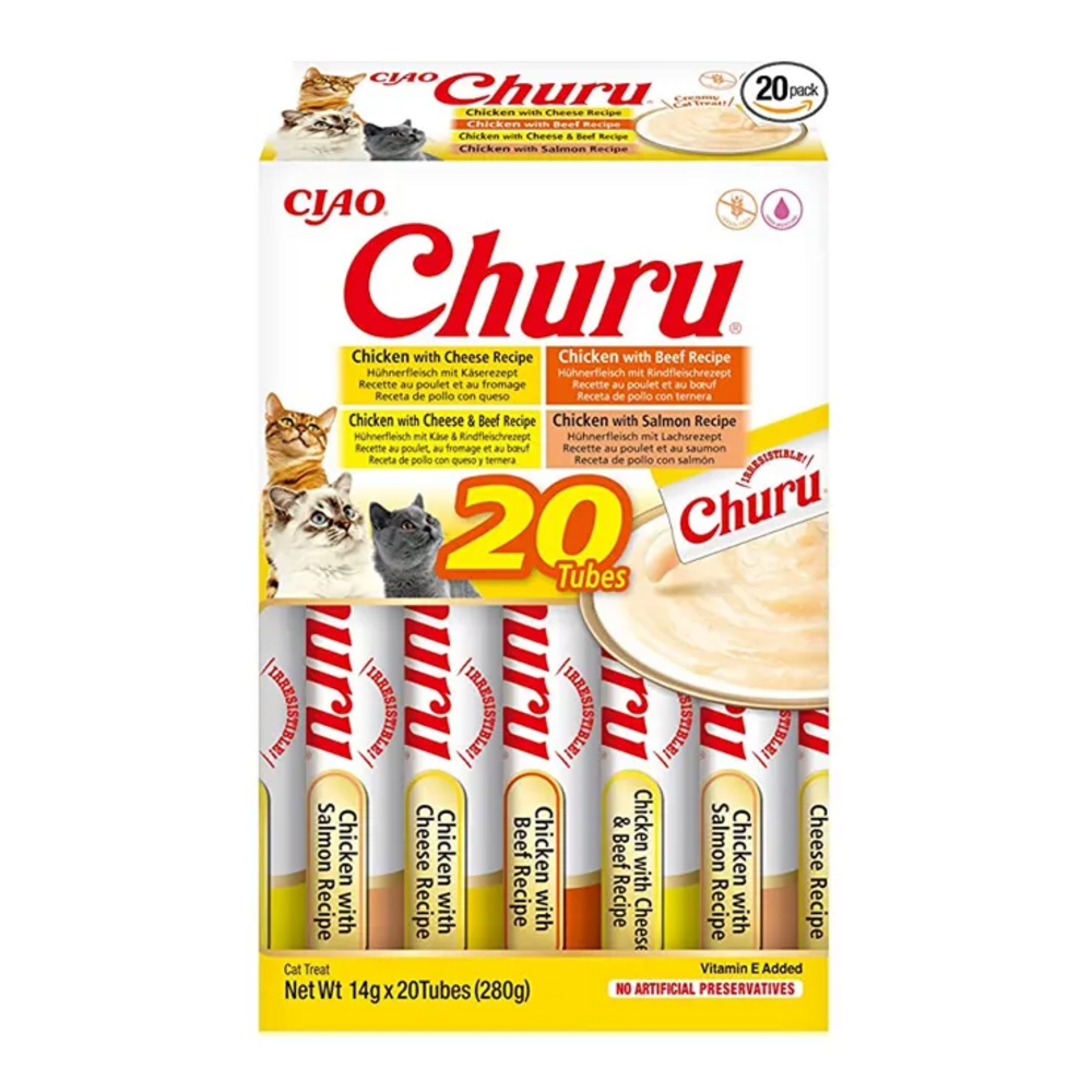 Inaba Churu Variedades de Pollo y Buey Snack para Gatos - 20 Tubos x 14 gr