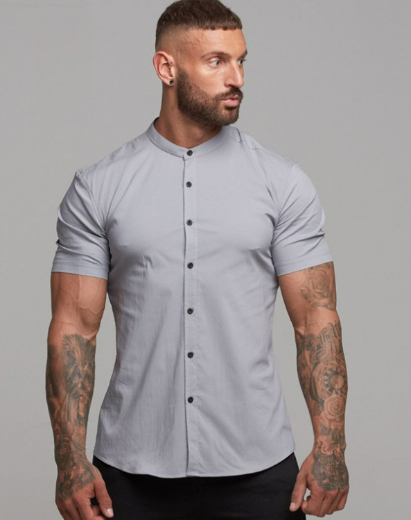 TK Camisa Lanting de manga corta con cuello alto y color liso
