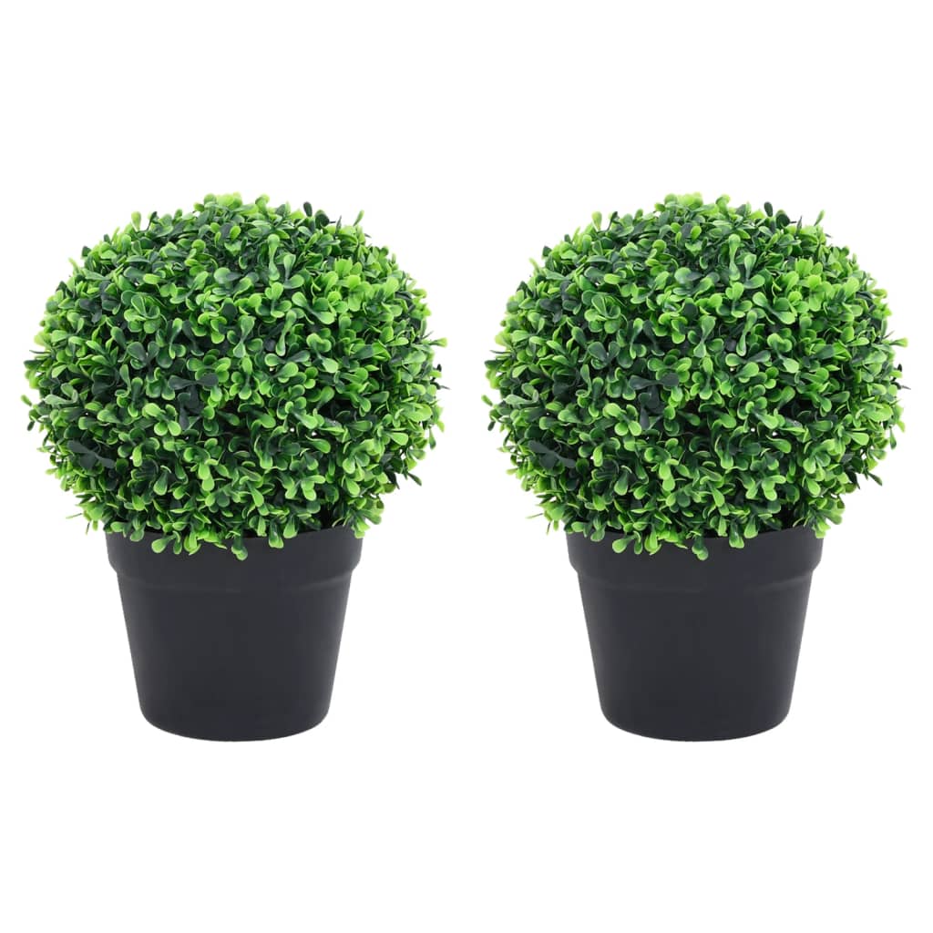 vidaXL Plantas de Boj Artificial Forma Bola Maceta (2 unidades) Verde Topiario Dimensiones 19 x 27 cm, 23.5 x 32 cm, 29.5 x 37 cm