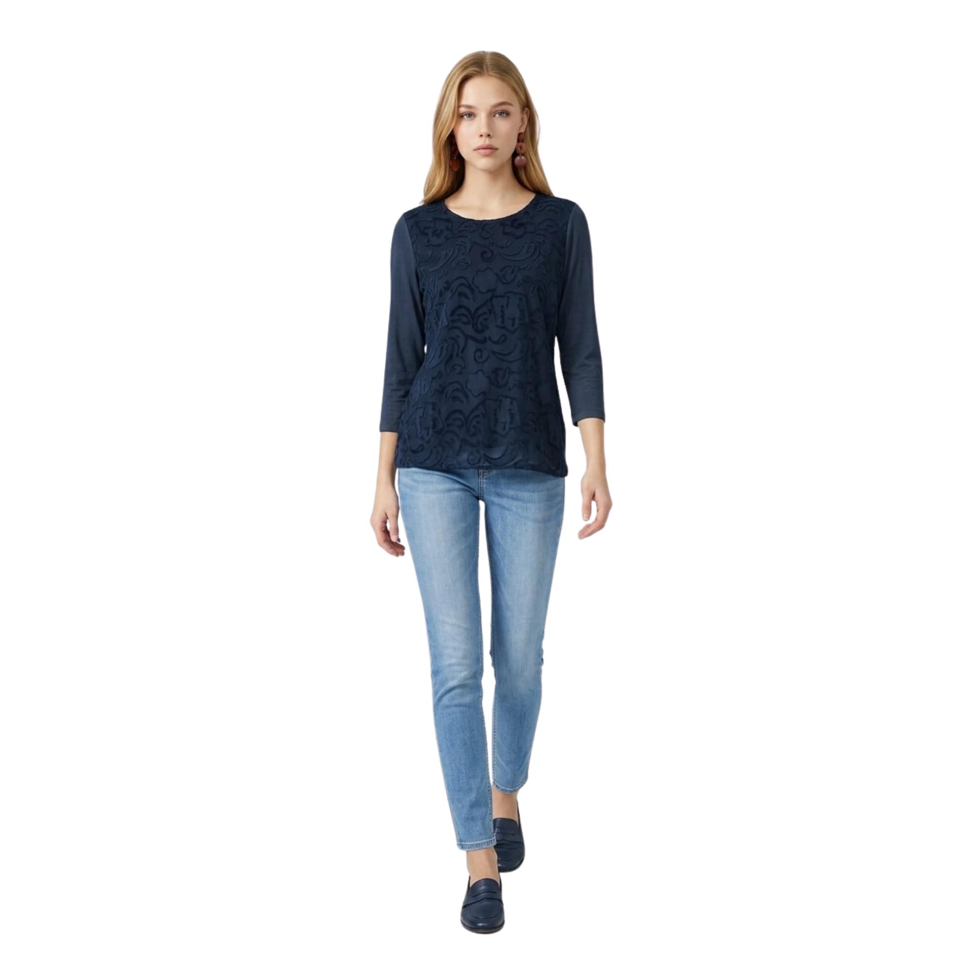 Blusa estampada marca Anany para mujer de 100% viscosa con cuello redondo y mangas 3/4, elegante y versátil para primavera y verano- REF: AN-180611