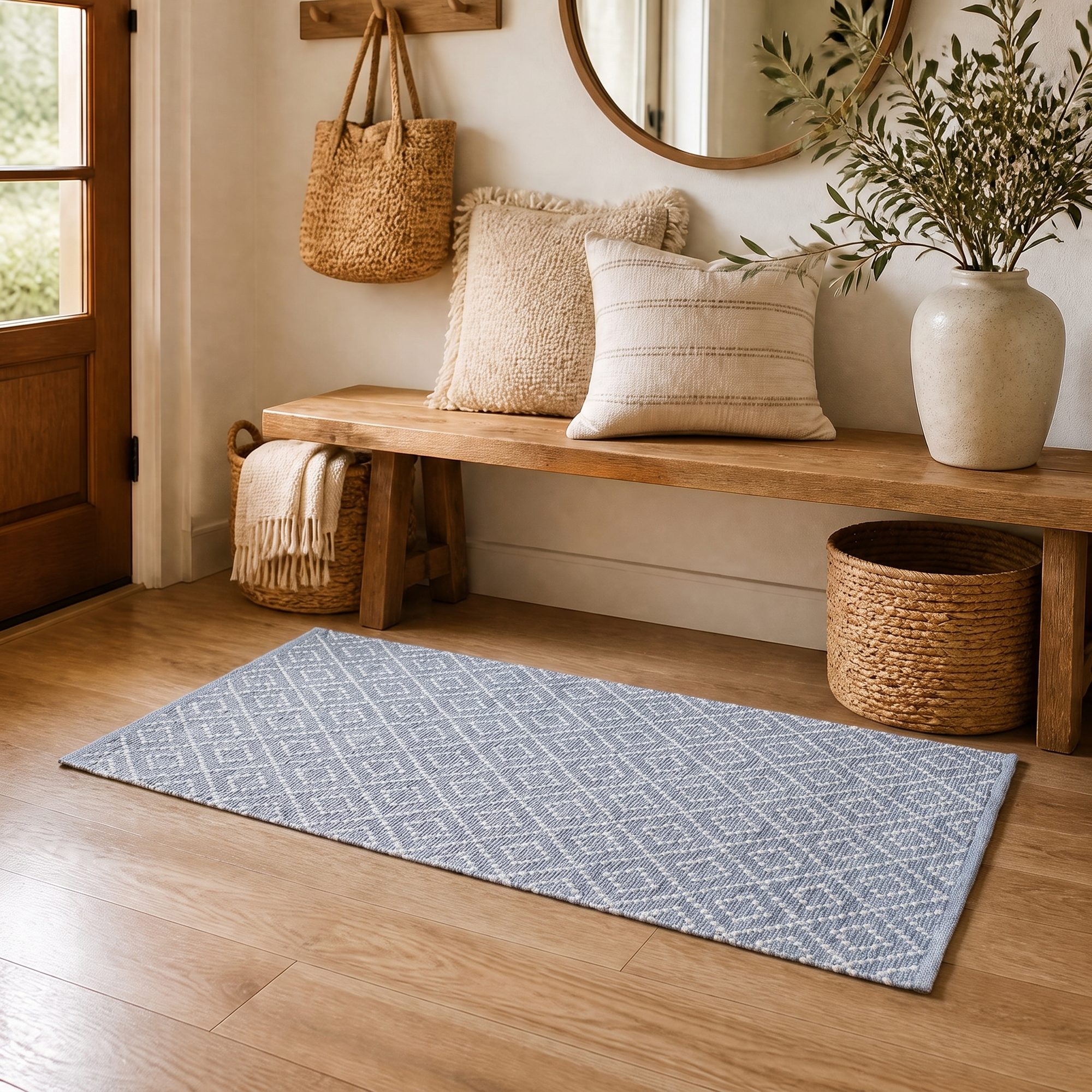 MOBLEKIT | Alfombra de Algodón para Salón y Dormitorio, Tejido Suave 100% Algodón, Diseño de Rayas y Geométrico, Certificación OEKO-TEX Standard 100, Estilo Nórdico, Medidas de 60x90 a 120x170 cm