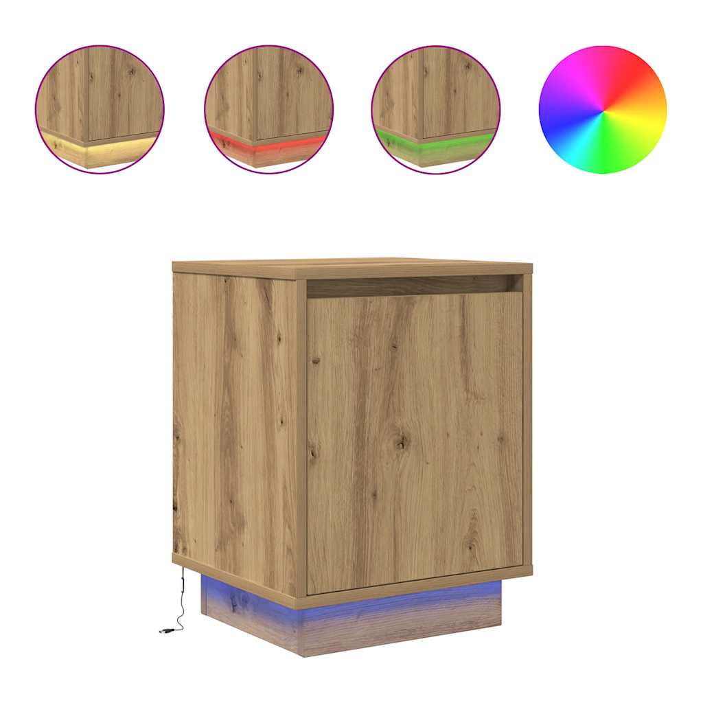 vidaXL Mesillas de noche con luces LED 2 uds roble marrón 38x34x50 cm en color Marrón roble/Gris sonoma/Roble ahumado y más | cómodas modernas ergonómicas para comedor cocina salón hogar