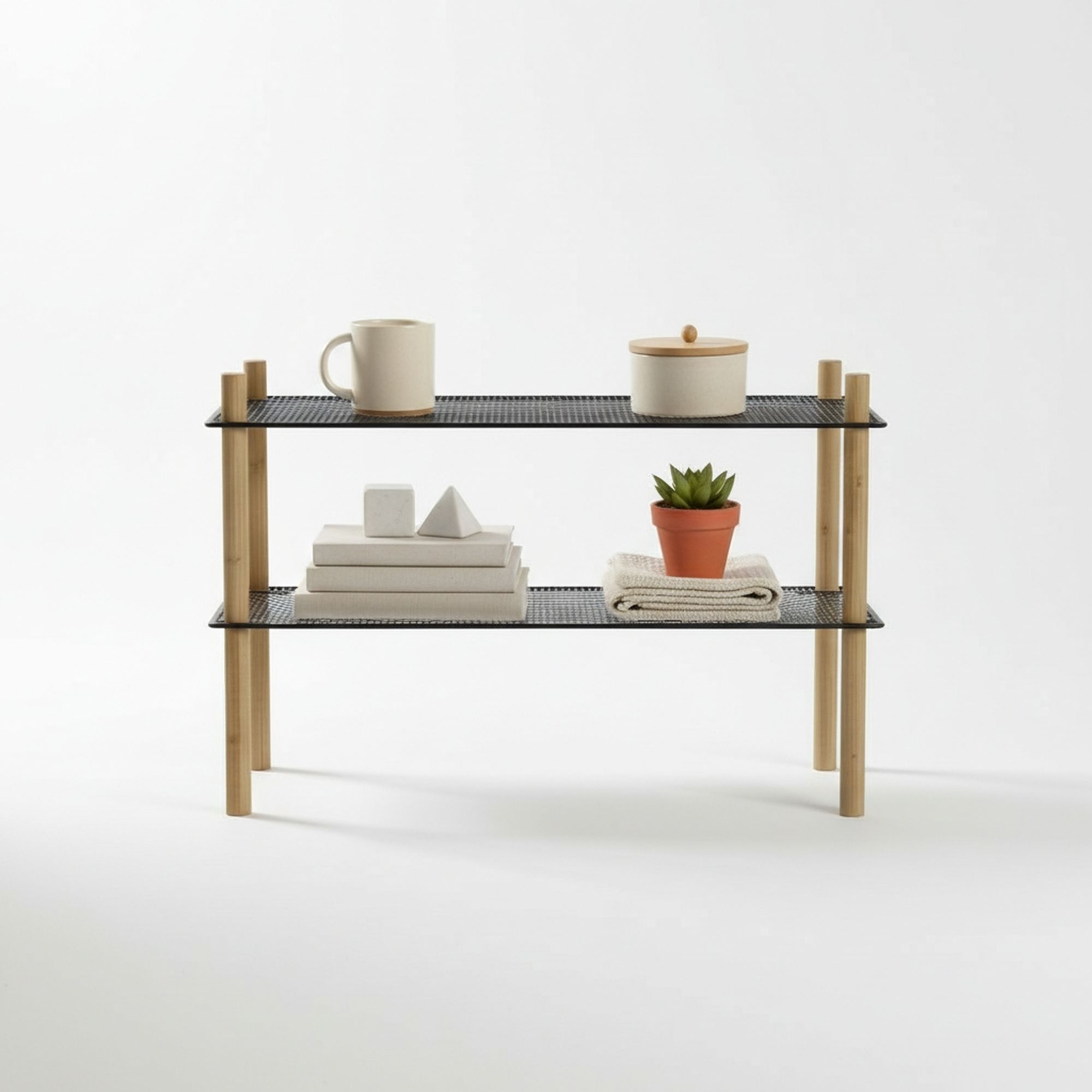 MOBLEKIT | Estanterías Auxiliares de Madera, Metal y Bambú con Montaje sin Tornillos, Muebles Multiusos con Diferentes Niveles para Almacenaje, Libros, Zapatos y Decoración del Hogar