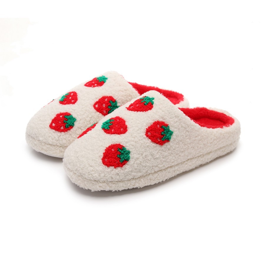 Om Home Pantuflas cómodas con estampado de fresas – Diseño alegre en color claro