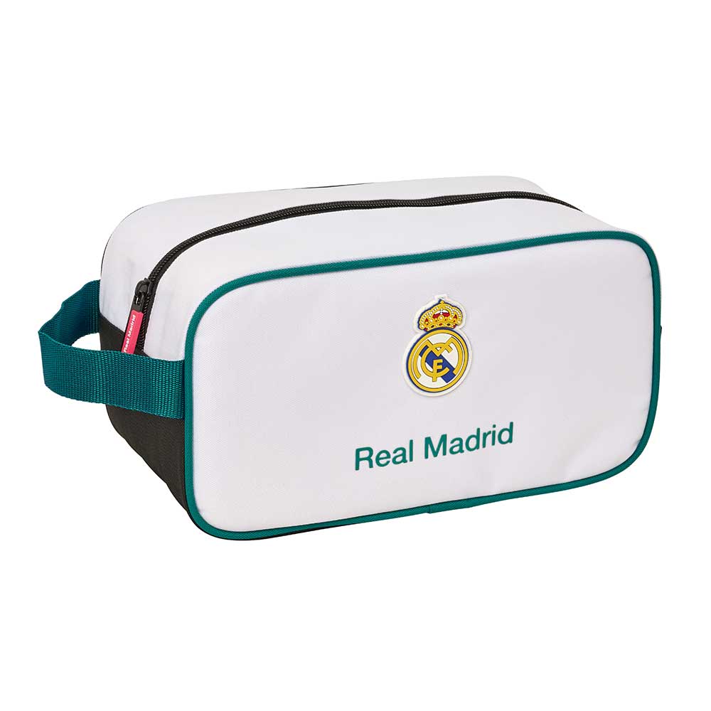 SAFTA | Zapatilleros Real Madrid Equipación 26/27, Bolsas Porta Zapatillas Escolares y Deportivas con Asa y Cremallera, Modelos Simple, Mediano y Doble con Ventilación, Licencia Oficial