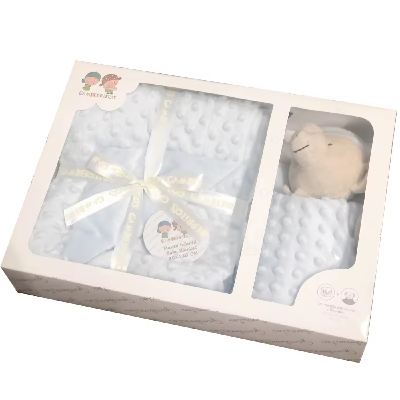 Manta Burbuja y Dou Dou Osito Manta extrasuave + doudou Osito Tacto Aterciopelado, Set de Regalo Bebe, Lavable, Textura en Relieve