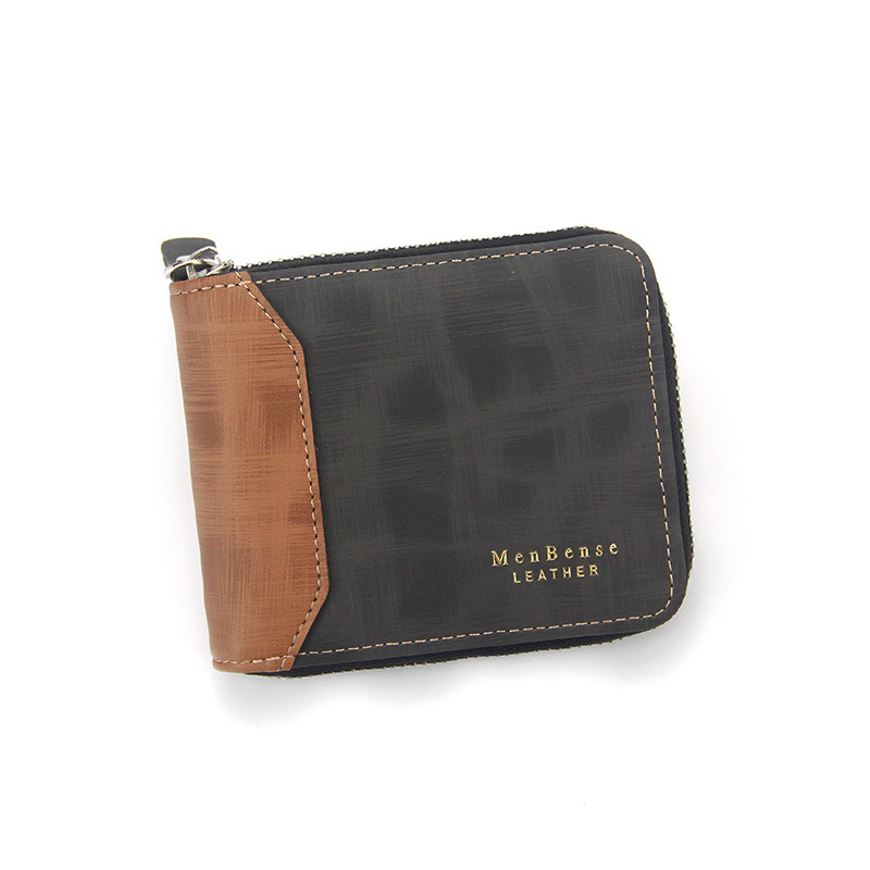 TK Nueva cartera para hombre, moderna, esmerilada, de gran capacidad, con cremallera, monedero, cartera de cadena corta para hombre