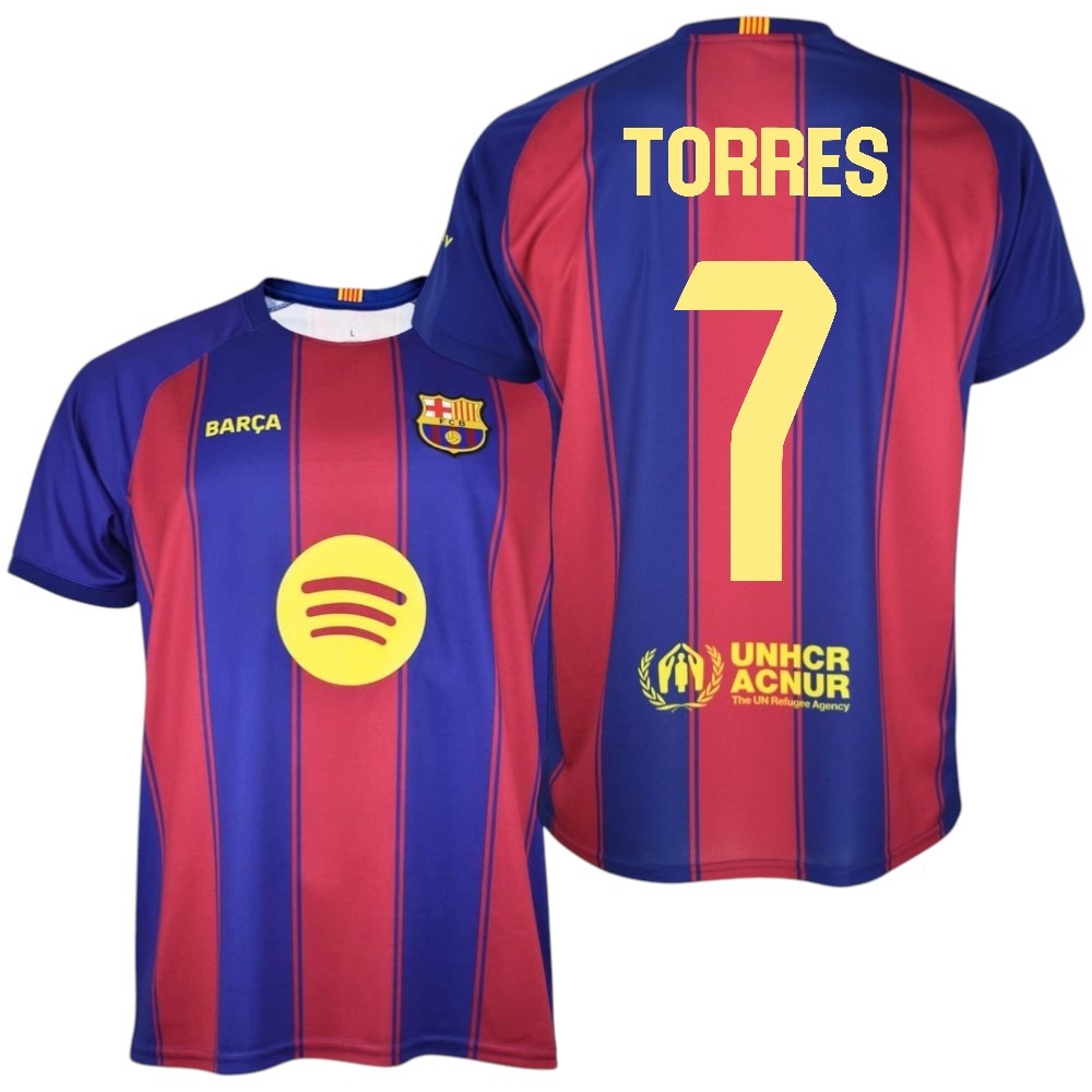 Barça - Camiseta Réplica Oficial 25/26 - Jugador TORRES Nº7 - Colores Blaugrana - Tejido Transpirable - Detalles bordados.