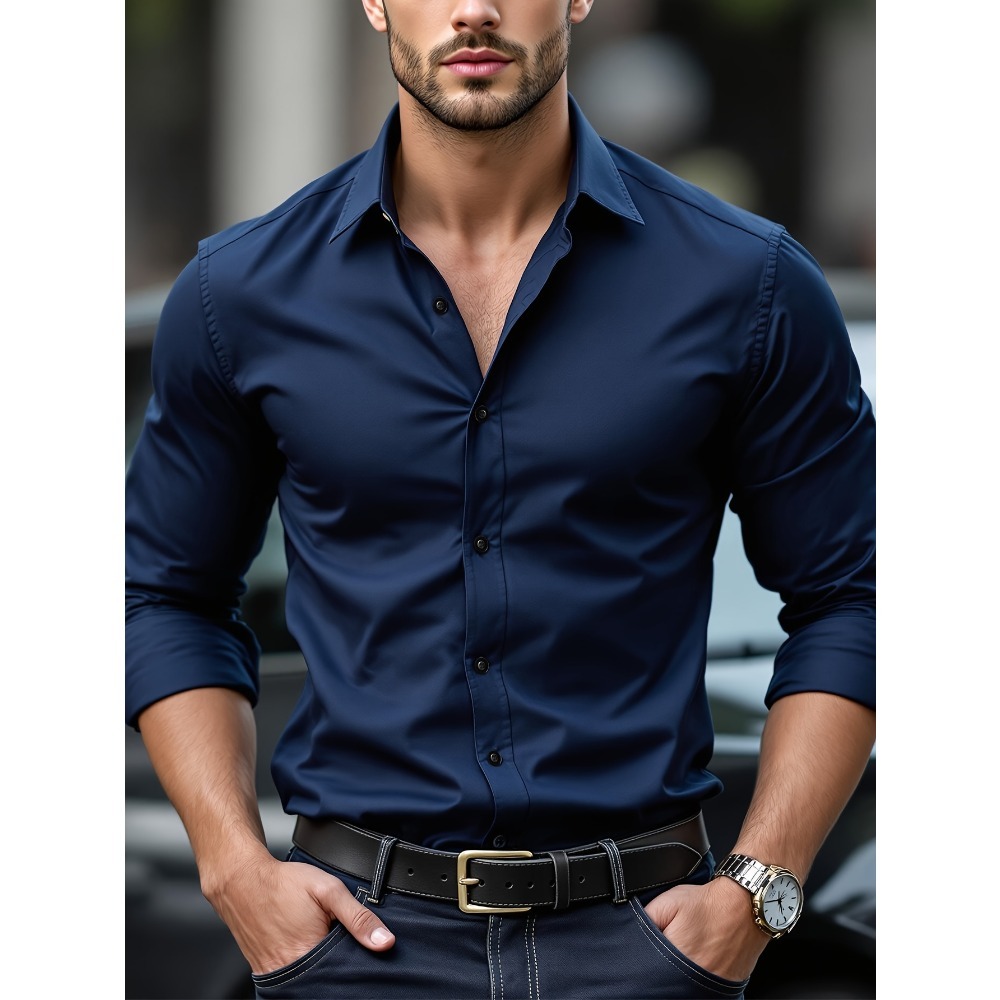 TK Camisa De Hombre FGKKS Sólida De Larga Manga Elasticidad Múltiples Colores Calidad Básica Casual Estilo Inteligente
