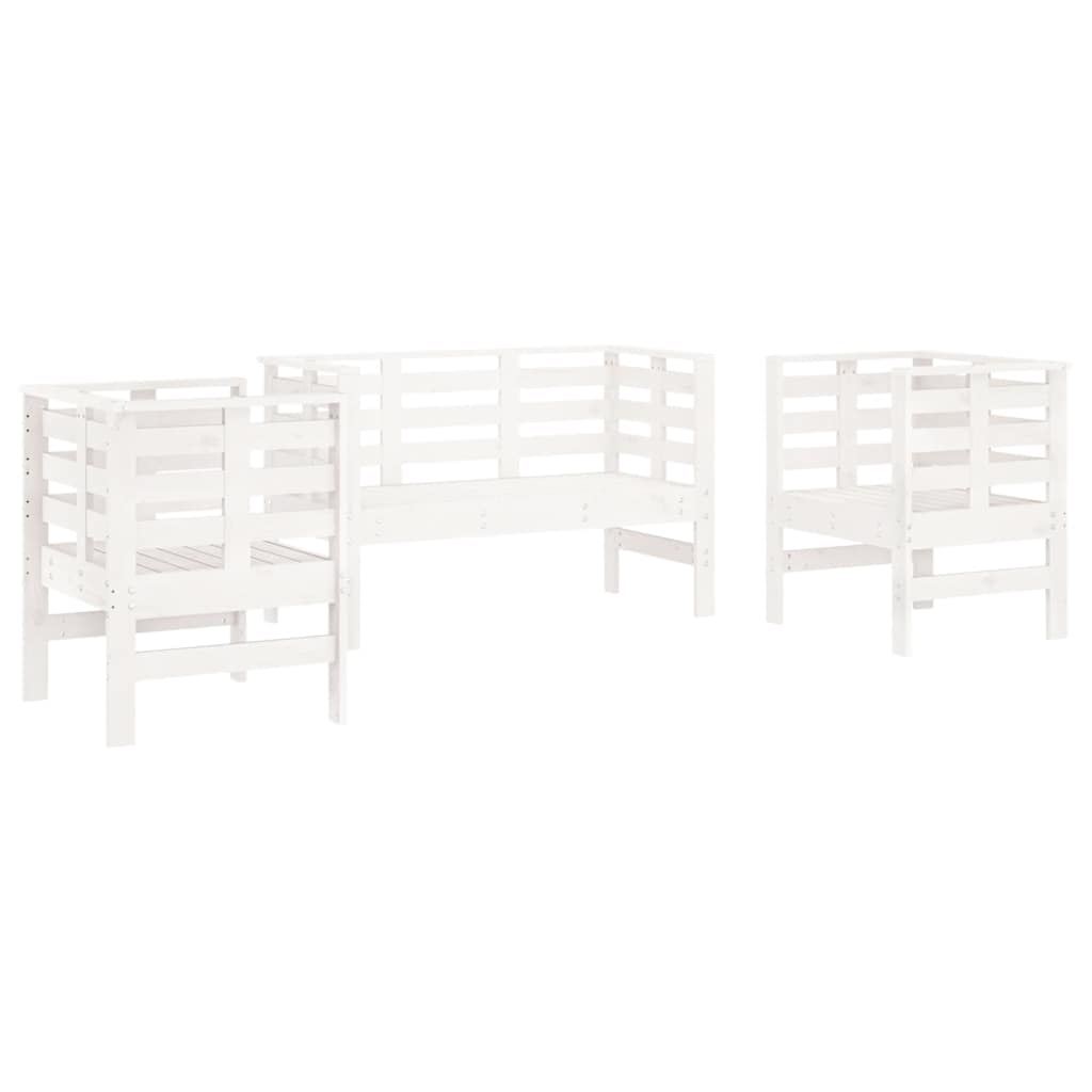 vidaXL Juego de muebles de jardín 3 pzas madera maciza de pino blanco