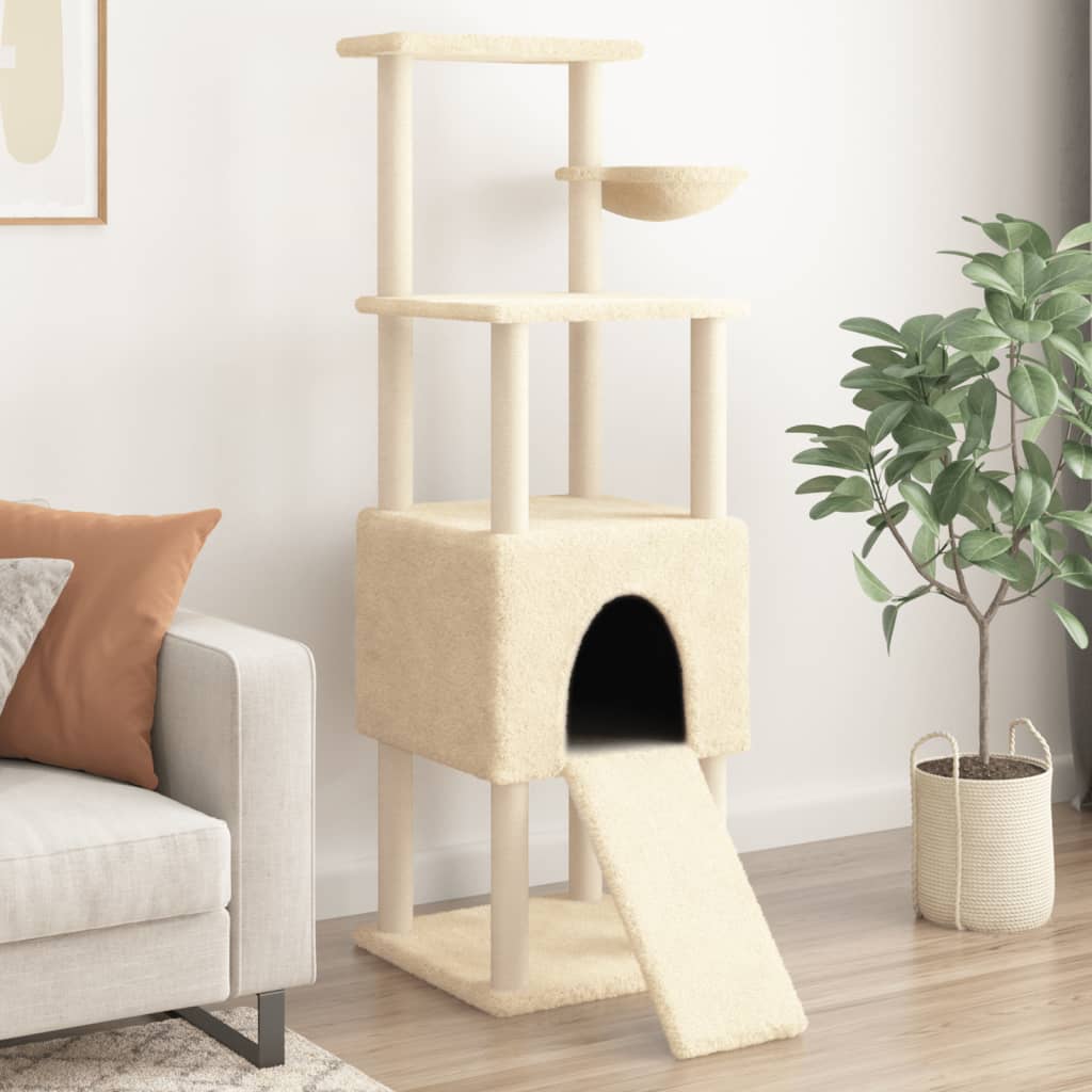 vidaXL Rascador para Gatos con Postes de Sisal Torre Gatitos 153 cm Color Crema, Gris claro, Gris oscuro y mas