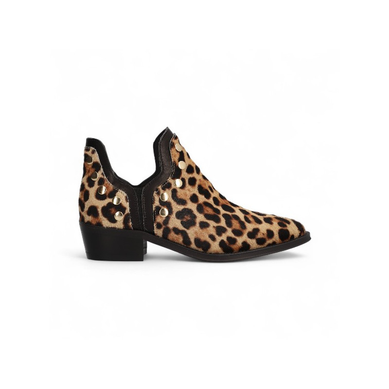 botin cowboy con remaches piel print animal linea cecile