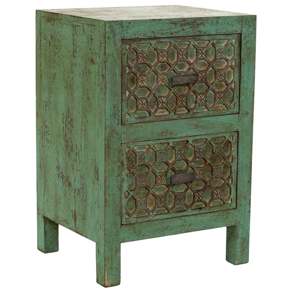 Wonderlust Deco - Mesita de noche de madera artesanal 45 x 35 x 60h cm Verde 45x35x60h cm