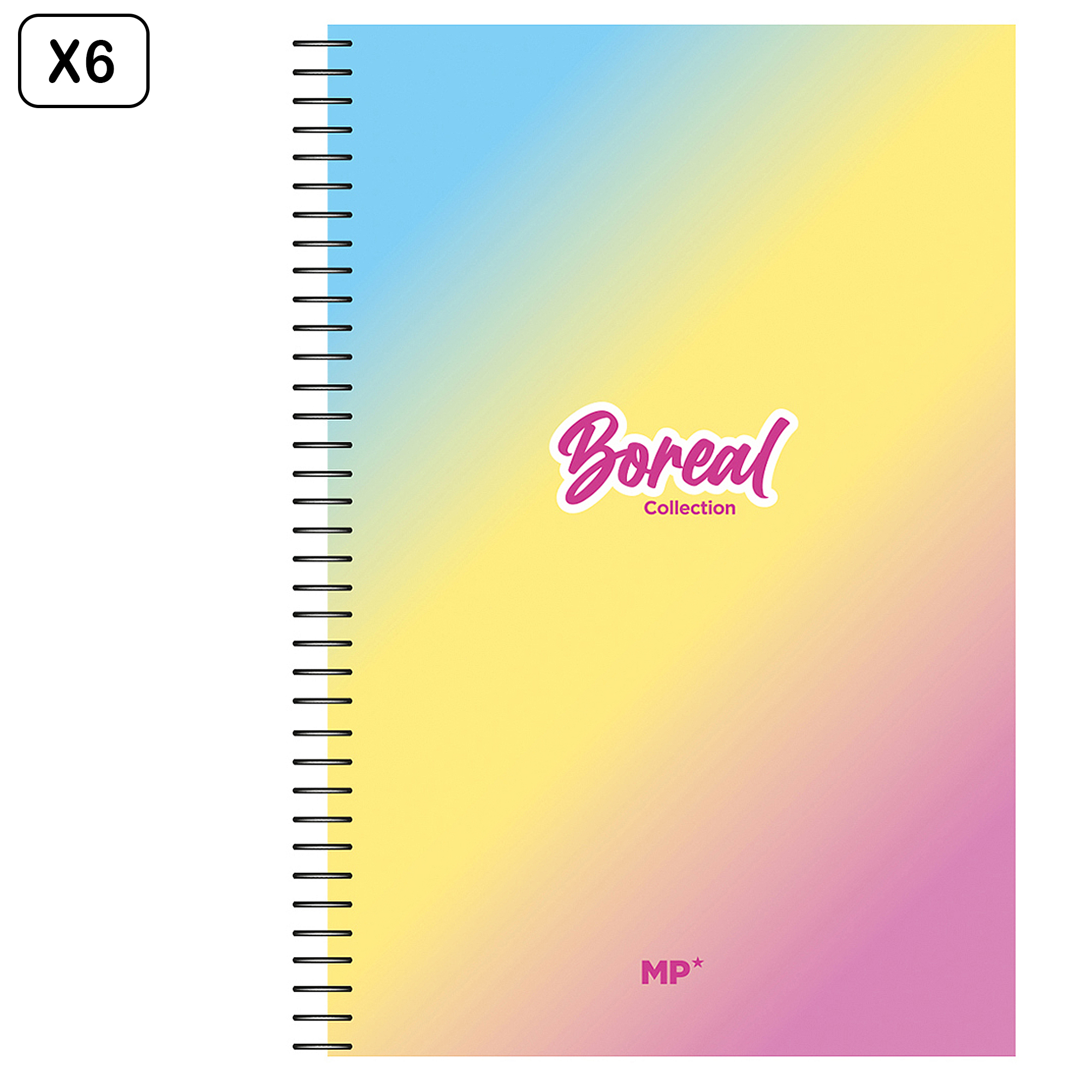 DAM PACK 6 UNIDADES CUADERNO ESPIRAL Fº 80 HOJAS 90 g/m² DISEÑO FANTASÍA 21,5x31,5x2 Cm. Color: Multicolor