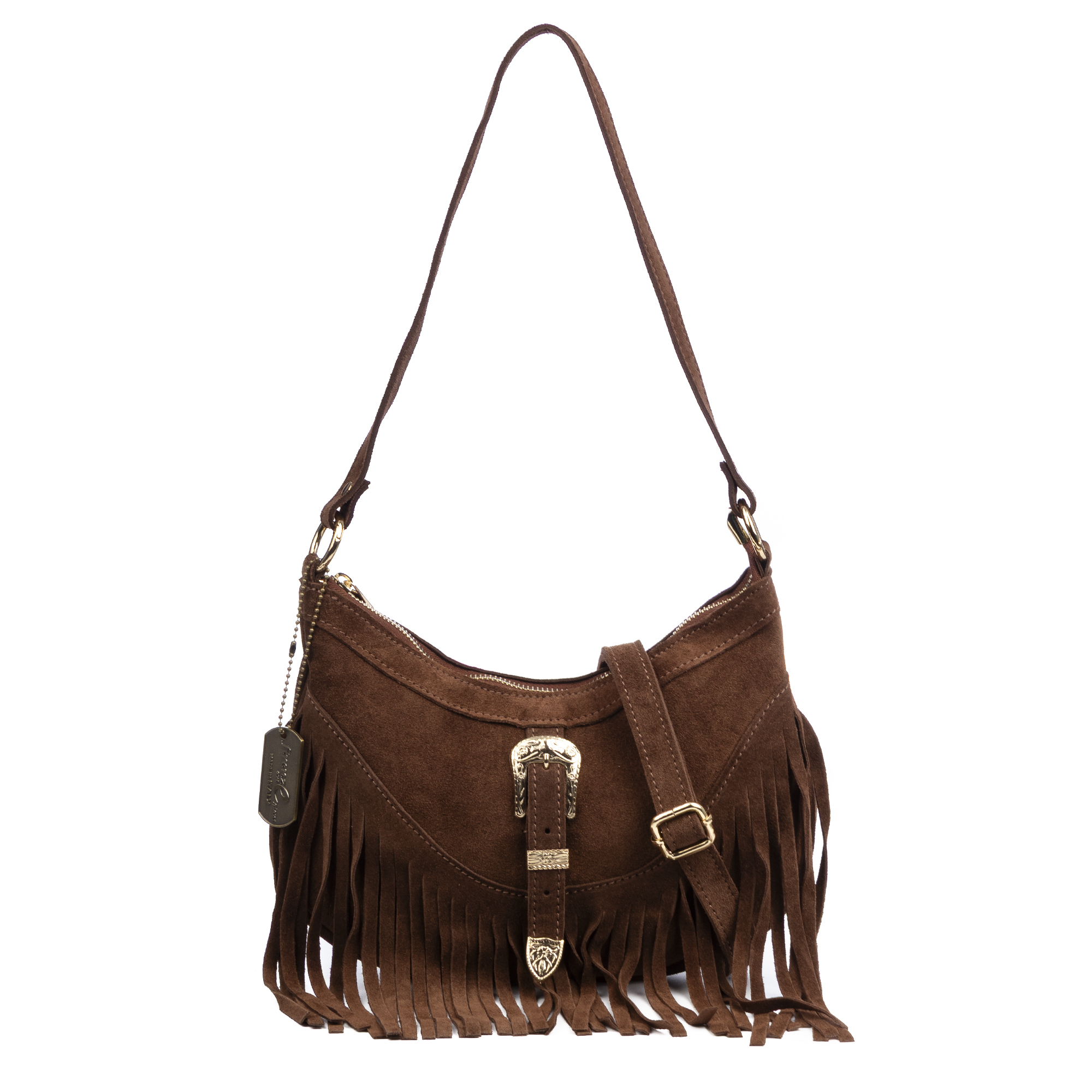 FIRENZE ARTEGIANI Barlassina bolso bandolera Mujer. Piel auténtica Gamuza, con flecos.