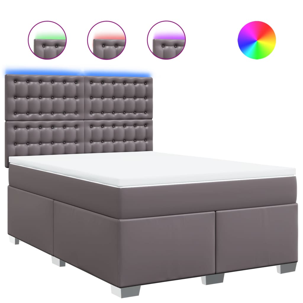 vidaXL Cama box spring con colchón cuero sintético gris 160x200 cm