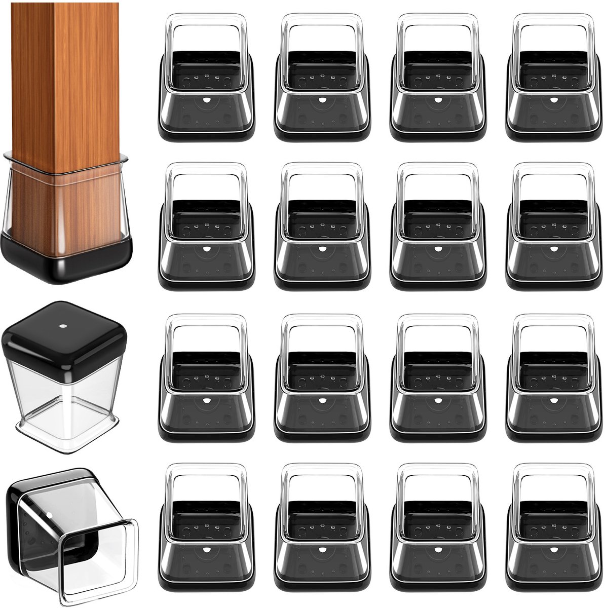 16 protectores de suelo - Protectores para patas de silla - Alta transparencia - Protectores de patas de silla con fieltro - Protectores de silicona para patas de silla - Tapas para patas de silla - Protección de suelo - Almohadillas protectoras de silico