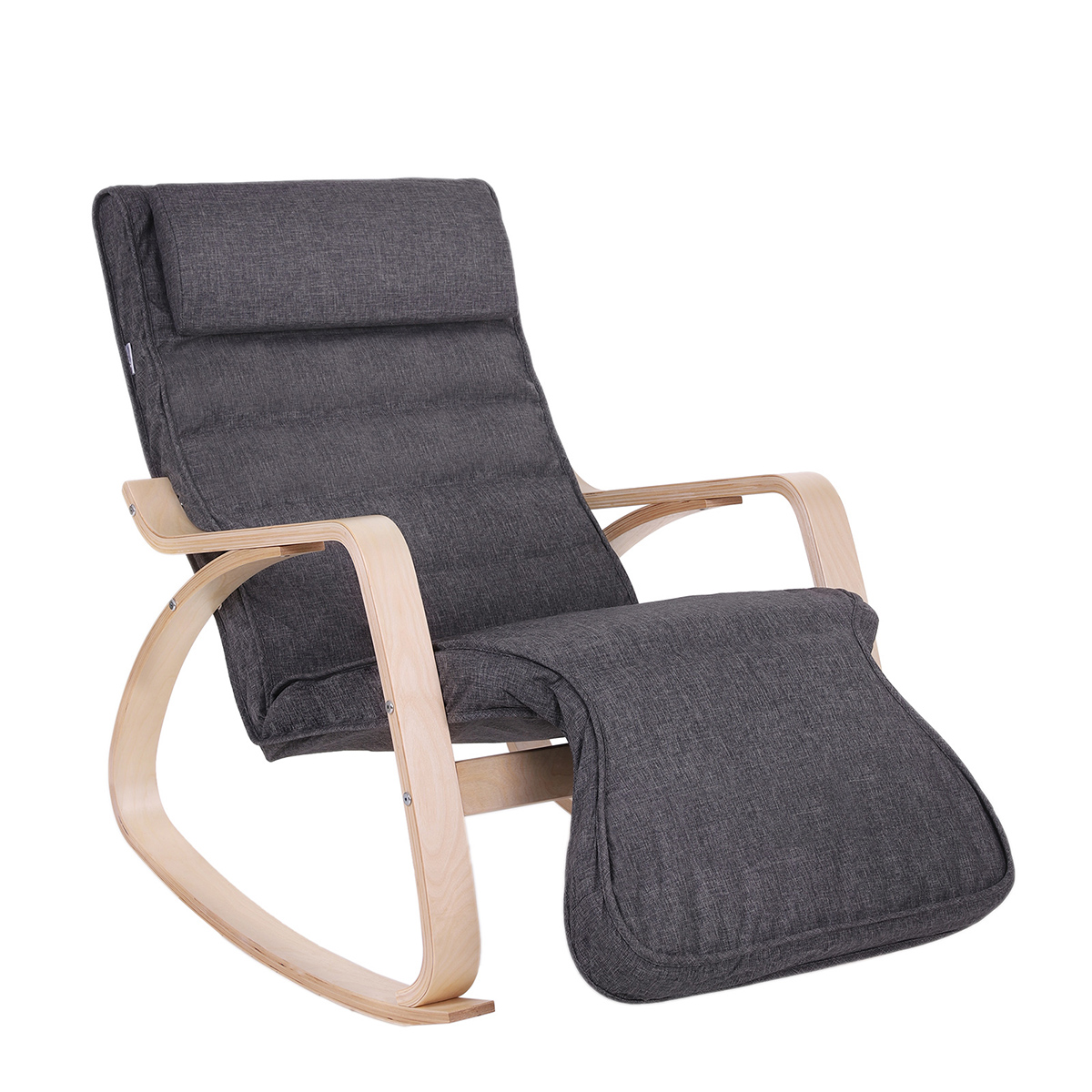SONGMICS Mecedora, Sillón Tumbona, Madera de Abedul, con Reposapiés Ajustable, Funda Desmontable y Lavable, Capacidad de Carga de 150 kg, 67 x 125 x 91 cm, Gris Claro/Gris Oscuro