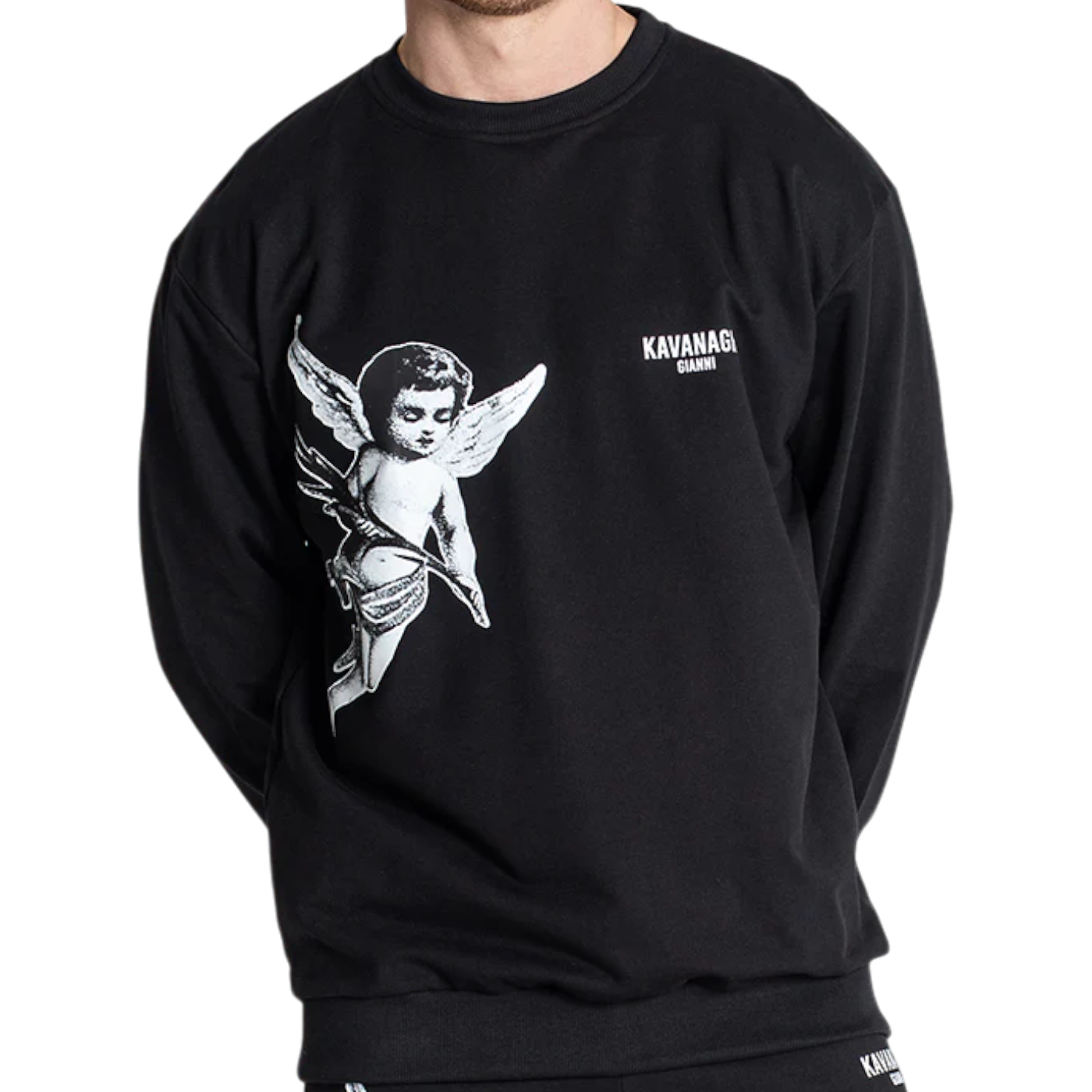 Sudadera Gianni Kavanagh Angel Negra Hombre Moderno, Ropa casual 100% Algodón