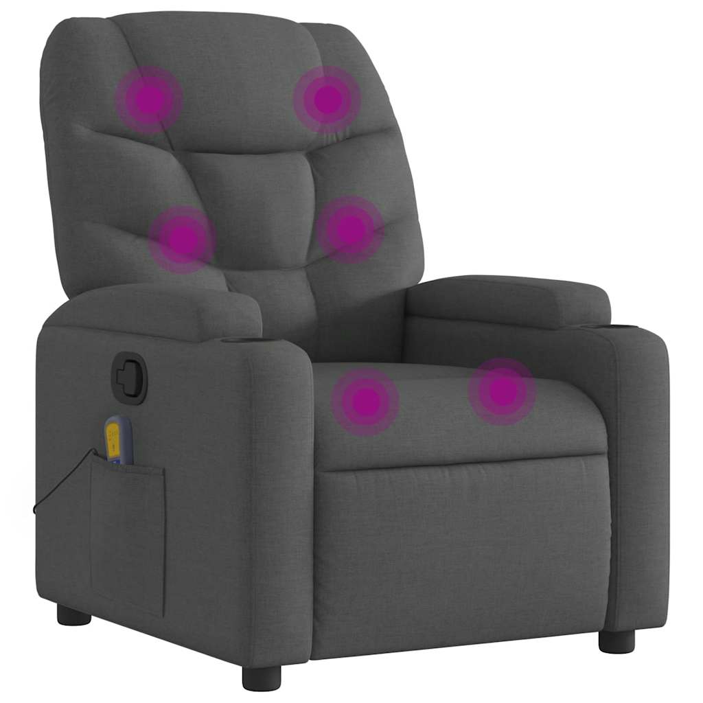 vidaXL Sillón de masaje reclinable de tela gris oscuro