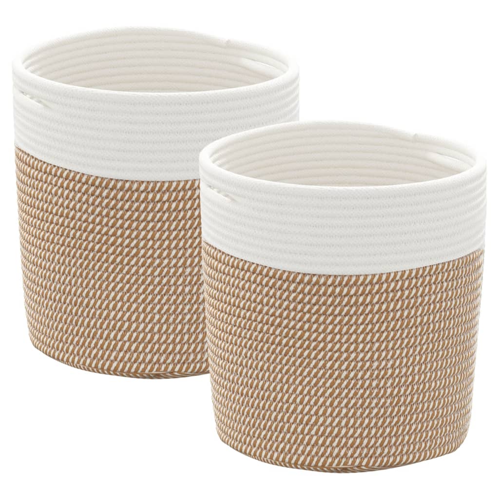 vidaXL Cestas de Almacenaje Fruteros Cestos Plegables 2 uds Algodón Color Beige,  Gris y blanco,  Gris y mas