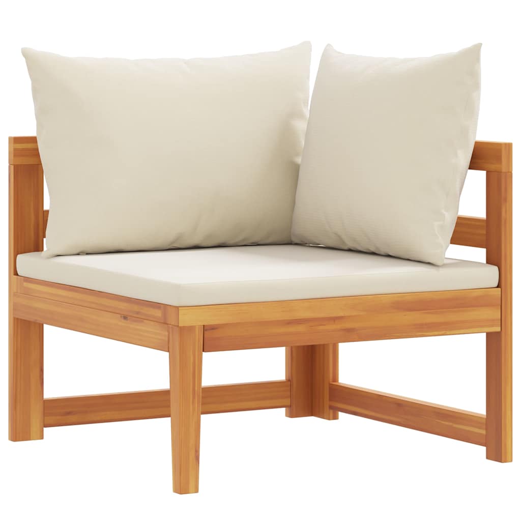 vidaXL Sofá esquinero con cojines blanco crema madera de acacia