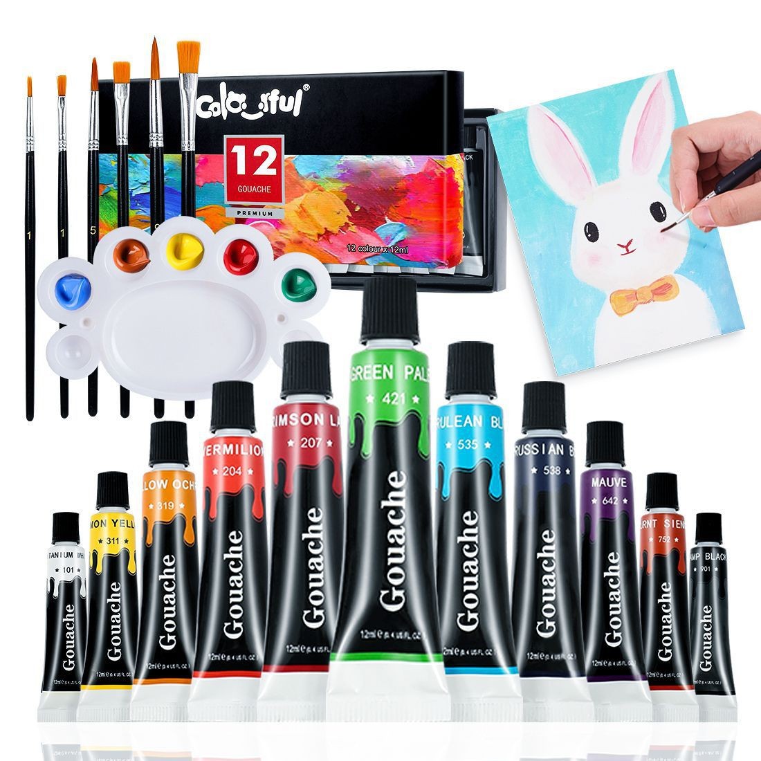 Pintura acrílica en set de 12, 24 o 36 colores (12ml) – Kit para pintura manual, DIY, resistente al agua – Presentación en caja