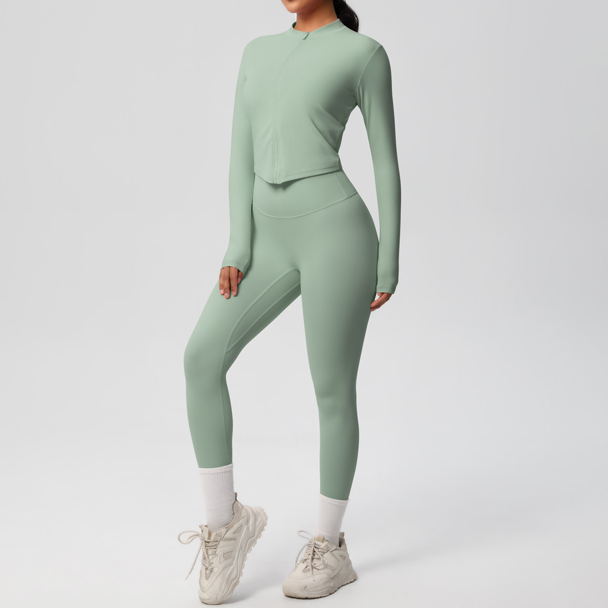 OmHO Traje de Yoga de 2 UDS., Conjunto Deportivo de Gimnasio para Mujer, chándales para correr con Cremallera, ropa Deportiva de entrenamiento, Camisa Deportiva Larga de manga, ropa de Yoga