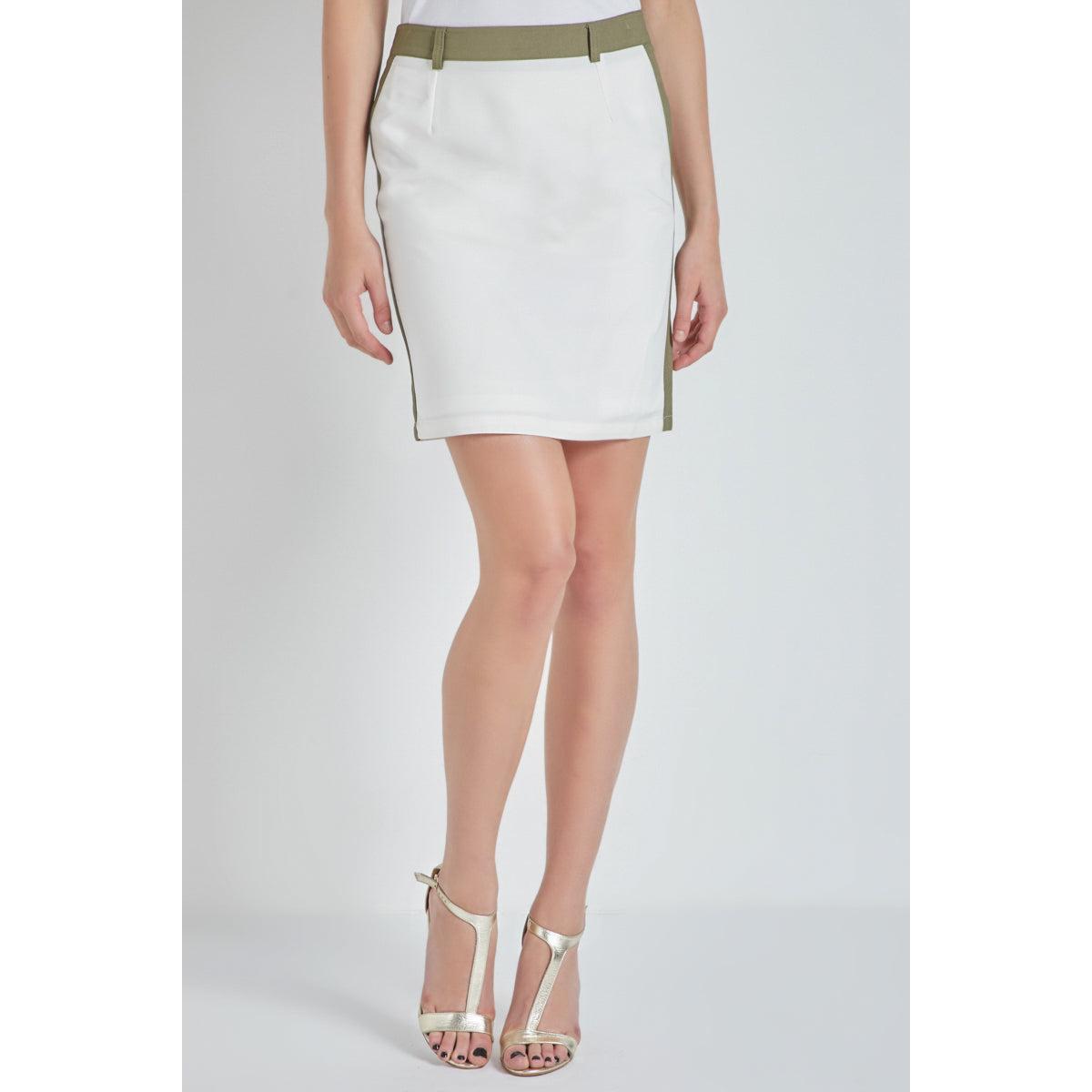 Falda recta mujer elegante office, mini skirt, trabillas cintura, cierre cremallera detrás, abertura trasera, diseño versátil cómodo, poliéster resistente, color blanco, talla 38, ideal primavera verano ✅Entrega 24/48h