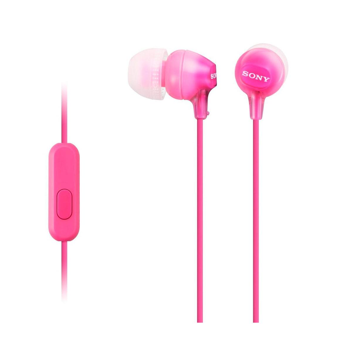 Sony - Auriculares inalámbricos con cable MDR-EX15AP en rosa, con micrófono integrado para llamadas manos libres y conector jack 3,5 mm en ángulo de 90º