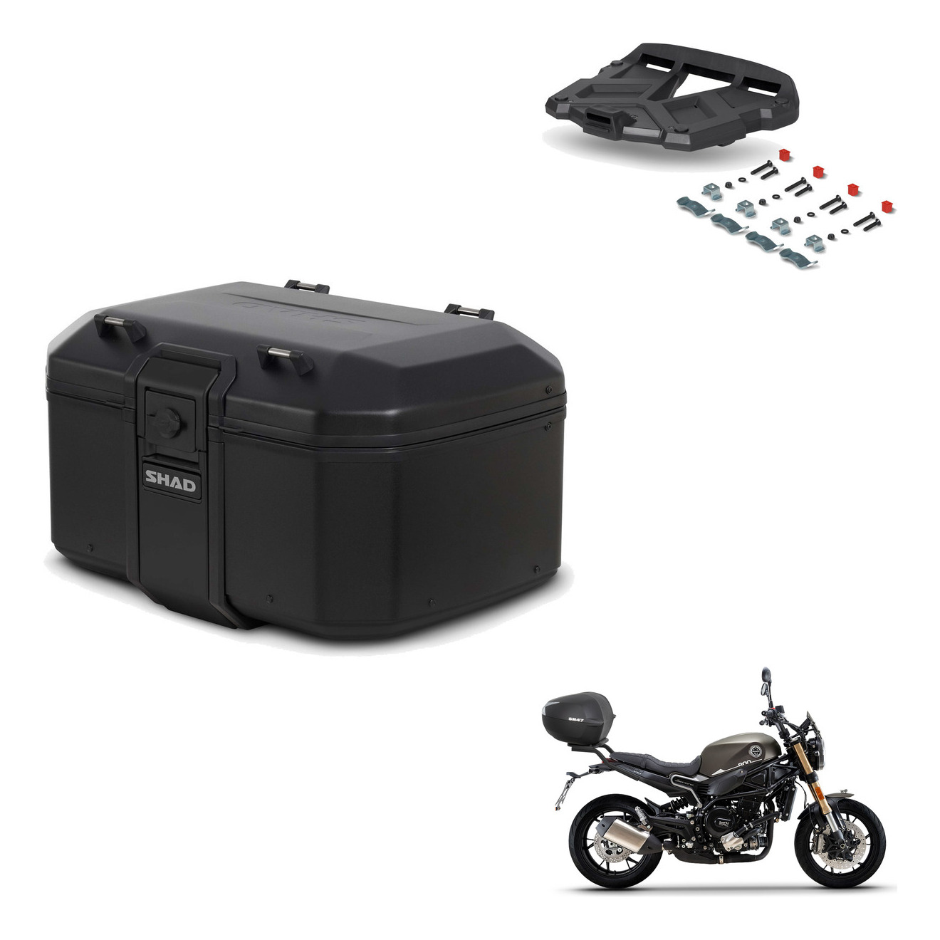 Baul Trasero + Soporte Montaje + Parrilla Tr55 Terra Pure Black KIT-455733