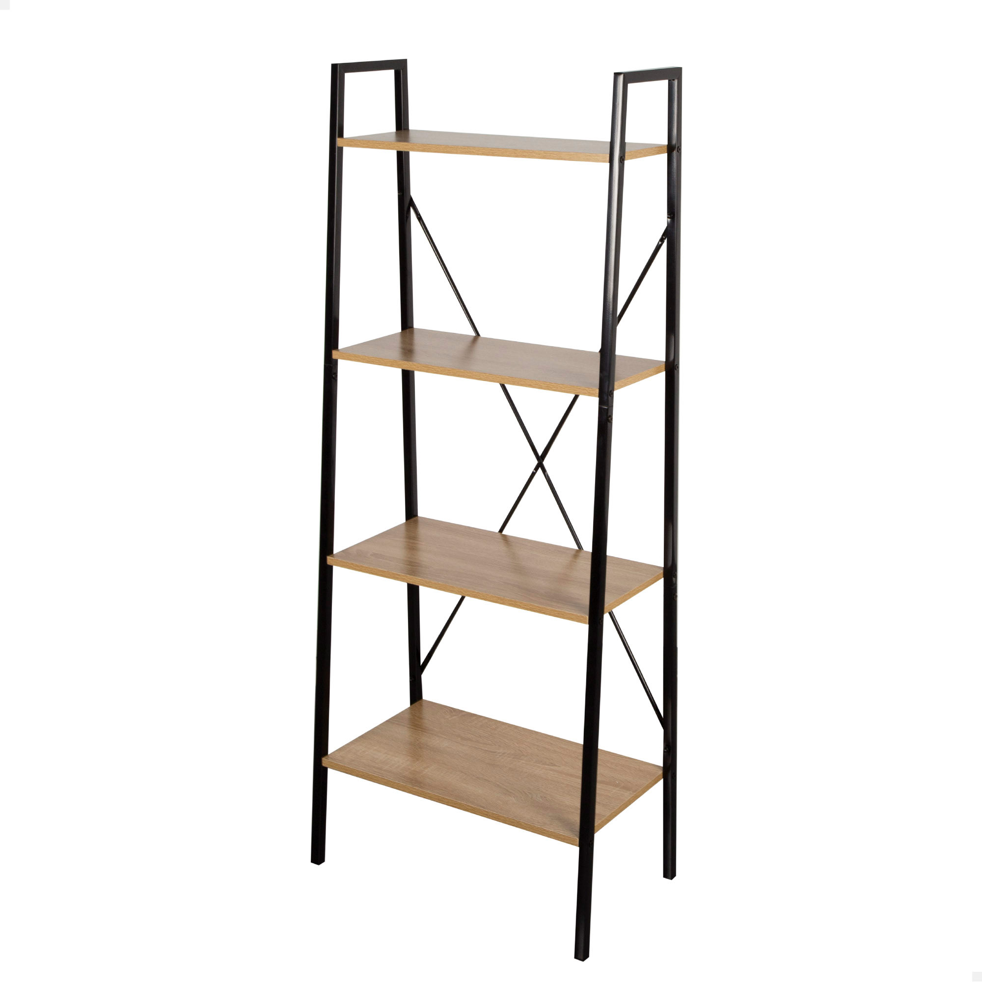 Max Home - Estantería almacenaje, de acero negro y madera, fácil montaje, con sistema de nivelación, estable, resistente y duradera, muebles de salón, estanterías, decoración hogar, librería, multiusos, variedad de medidas