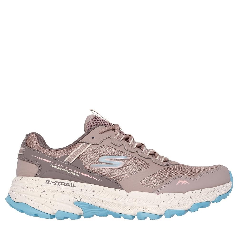 Cómoda  Zapatilla mujer senderismo Skechers GO RUN TRAIL ALTITUD 2.0 RAVINE en malla negra con refuerzos. Plantilla Goga Mat.  Piso con sistema de tracción rugoso Altura Tacón bajo (1-3 cm) Referencia 129525-TPBL