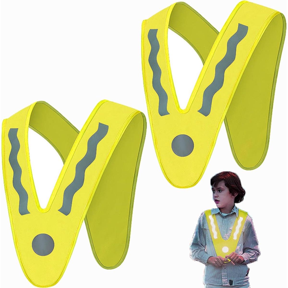 Om Home Pack de 2 chalecos de seguridad infantiles - Cuello en V con señalizador - Chalecos reflectantes para niños - Chalecos de seguridad vial - Mayor visibilidad - Talla única - Adecuado para niños de 3 a 12 años