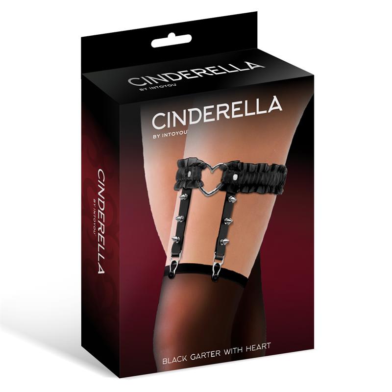 LENCERIA MUJER CINDERELLA LIGA CON VOLANTES Y ARO EN FORMA DE CORAZÓN CUERO VEGANO TALLA ÚNICA