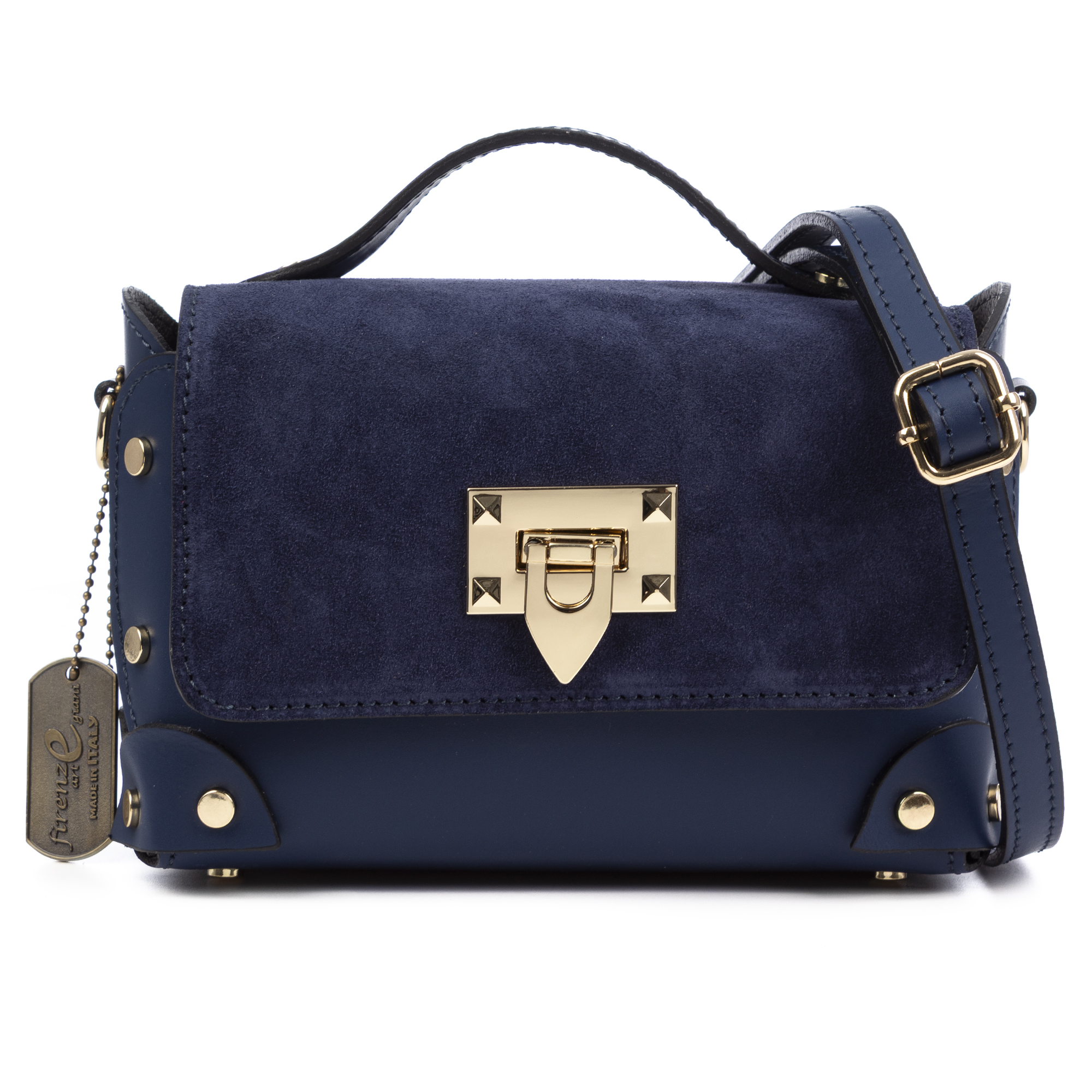 FIRENZE ARTEGIANI Barrali Bolso bandolera Mujer. Piel auténtica Gamuza y Ruga. 22x12x14cm.