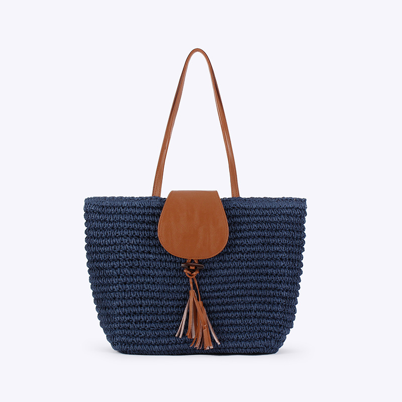 Bolso de hombro de paja para mujer, ideal para el verano. Bolso de mano grande, informal, tejido, perfecto para la playa o como accesorio de viaje, con borlas