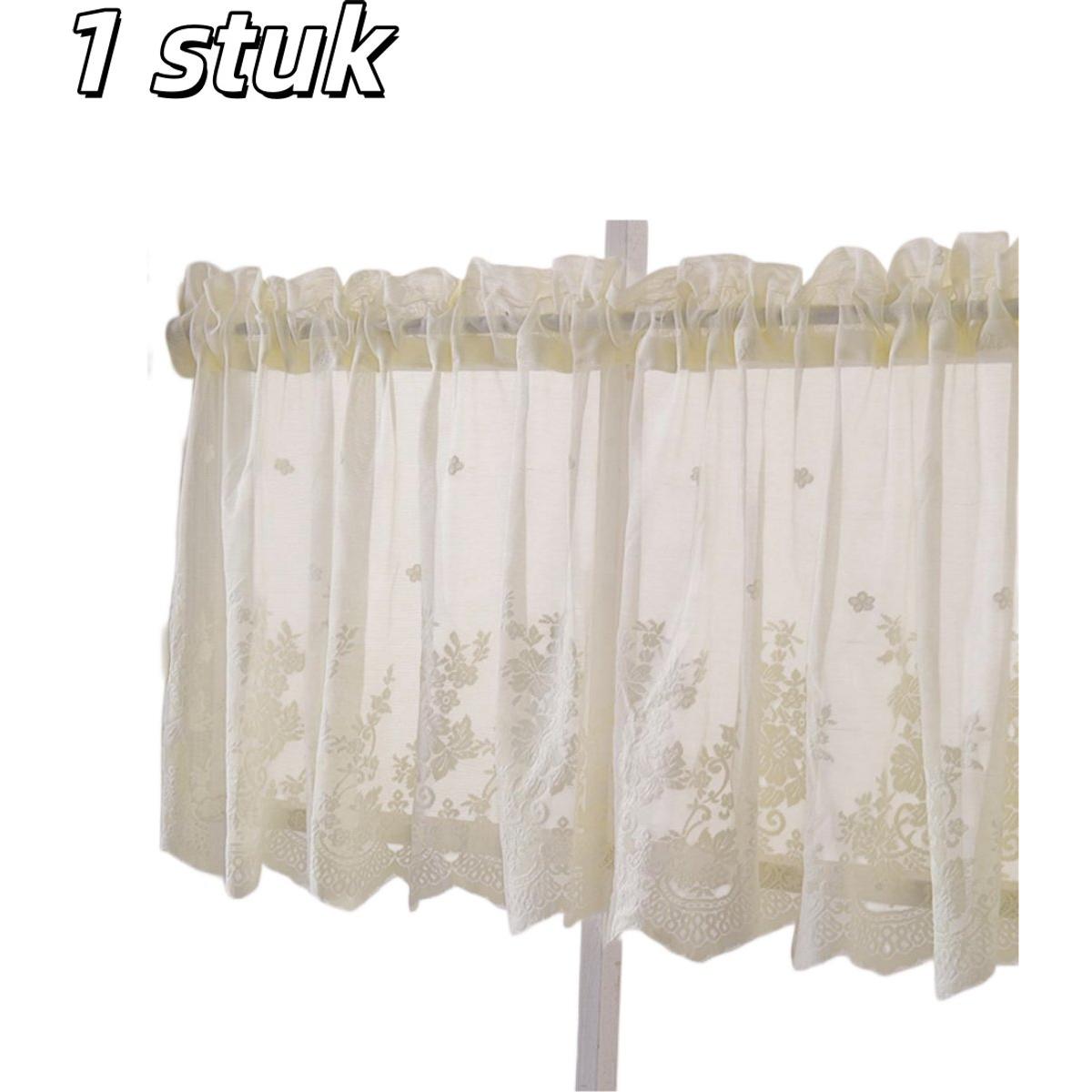 1 pieza - Cortinas - Semitransparentes - Estampado floral de lino - Cortinas cortas de encaje - Con dobladillo tipo túnel - Aptas para cocina, baño, dormitorio y otros interiores - 137 x 61 cm - Beige