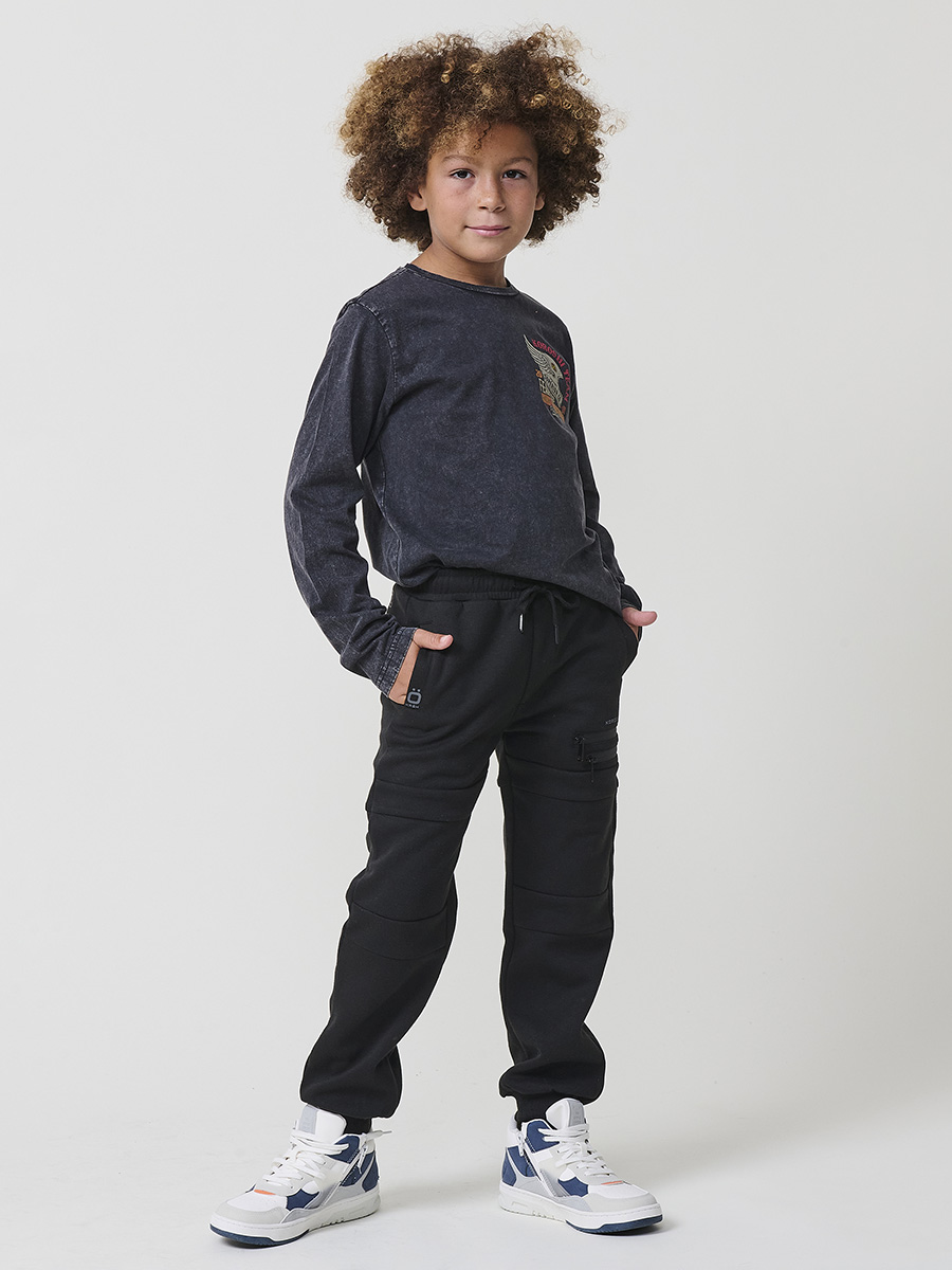 Koroshi - Pantalón jogger para niño de felpa de algodón perchada, cintura elástica y bajos ajustados, color negro, tallas 6 a 12 años