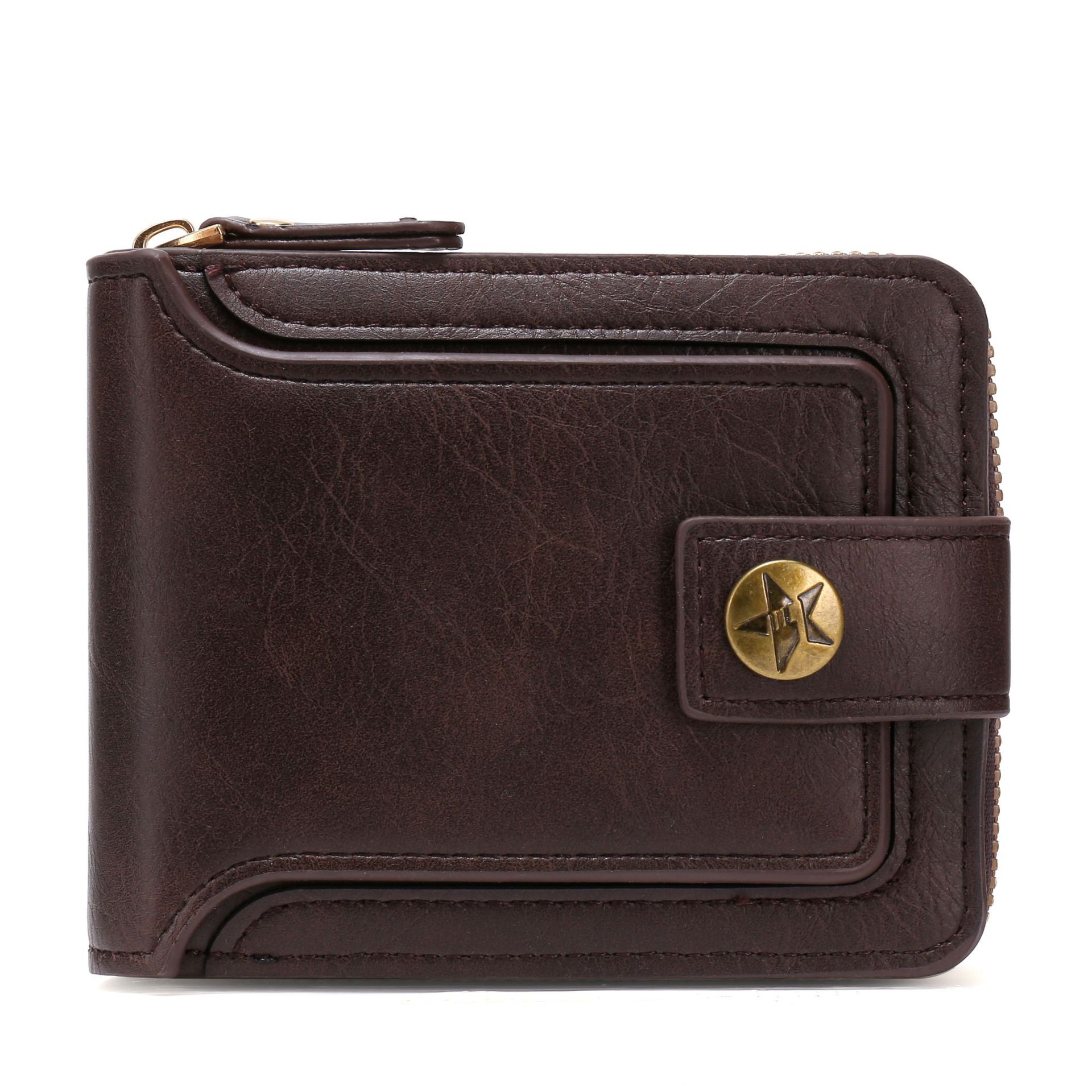 TK Cartera Vintage Para Hombre De Cuero PU De Alta Calidad Pequeña Tri-fold Con Cremallera Horizontal Y Bolsillo Para Monedas