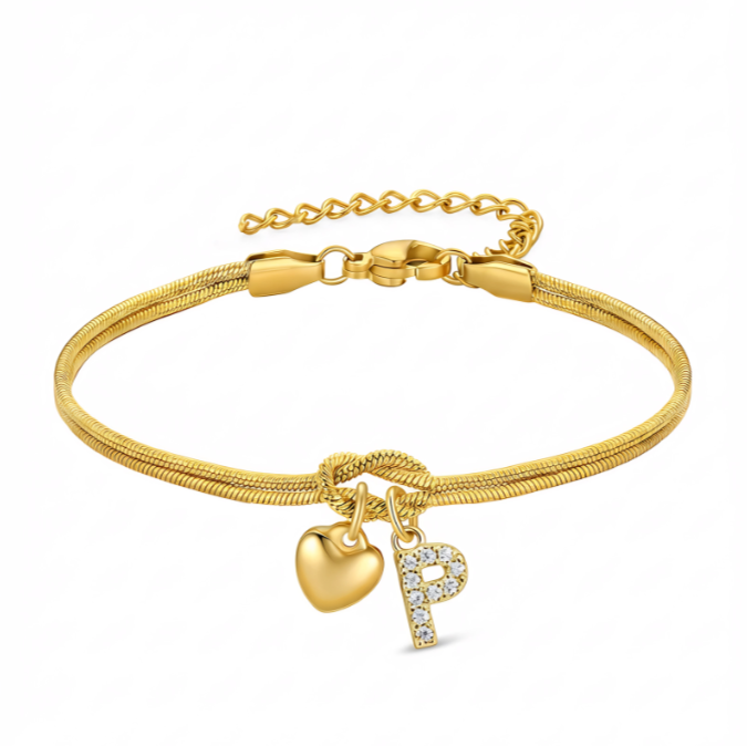 Pulseras doradas con iniciales para mujer, diseño de nudo de amor, estilo Barcelet, delicadas letras A-Z, pulseras doradas, regalos