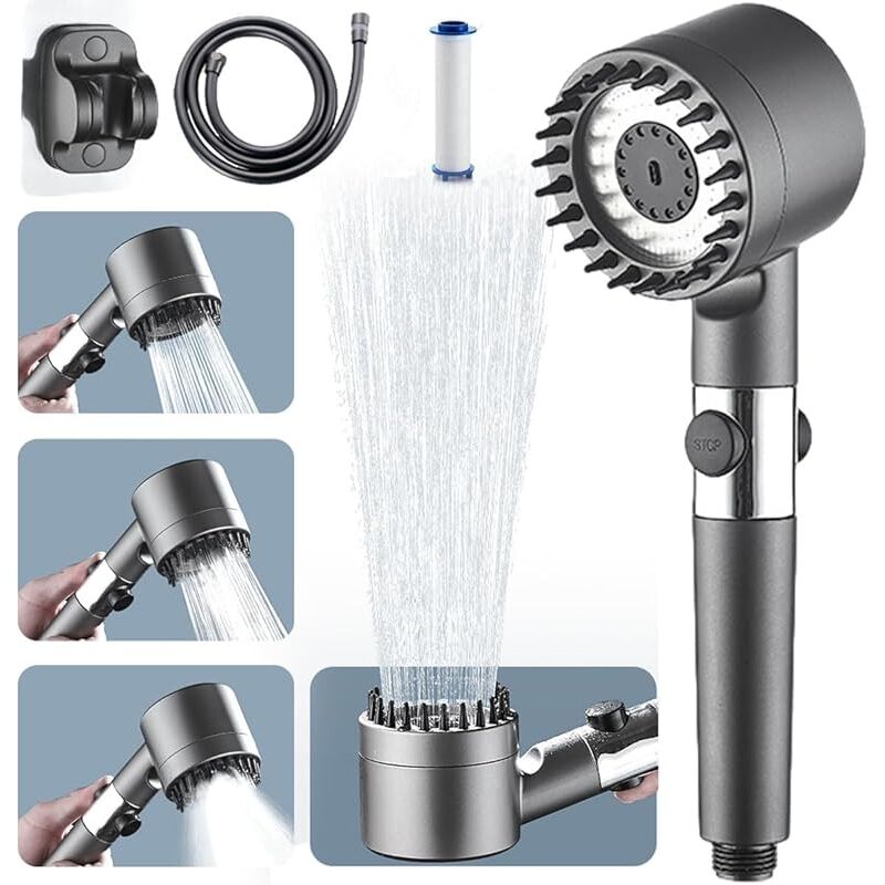 CA Cabezal de ducha de alta presión FOREHILL, ducha de baño de 4 modos ajustable, cabezal de ducha de masaje antical con parada de agua, ahorro de agua,(DO)