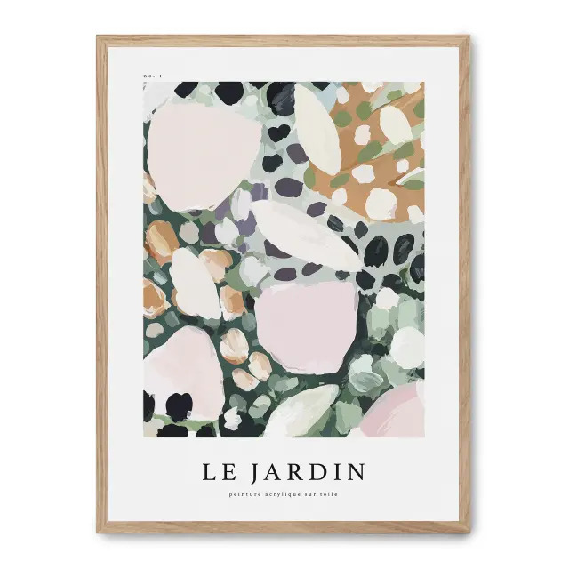 Cuadro le jardin v 30x40cm, Póster impreso en papel de primera calidad de 180gr, montado sobre marco de madera MDF acabado roble., Arte - Pinturas