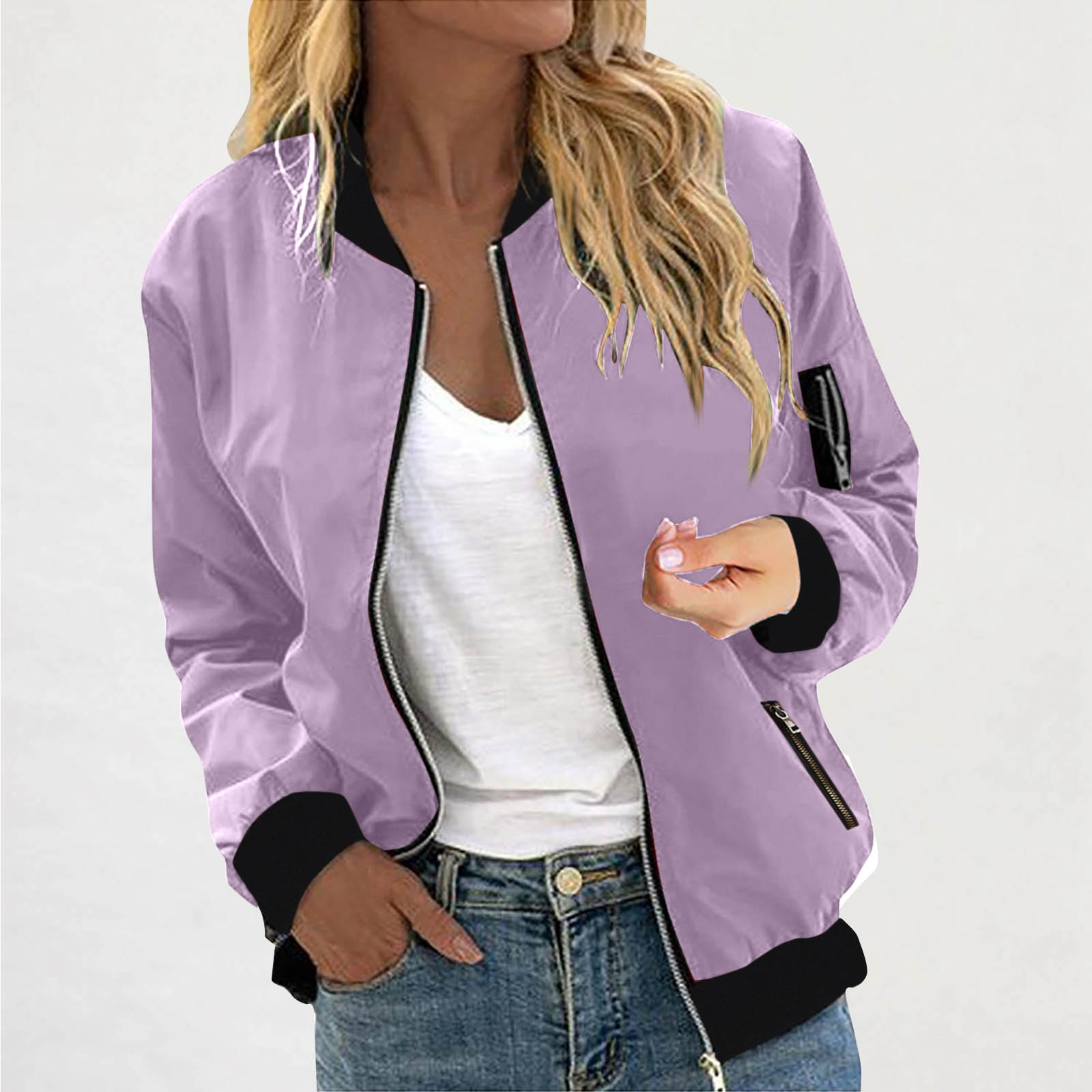 TK Chaqueta De Mujer Estilo Casual Trendy Bolero Ligera Y Delgada Con Cierre De Cremallera De Primavera Y Otoño Sólida Y Simple