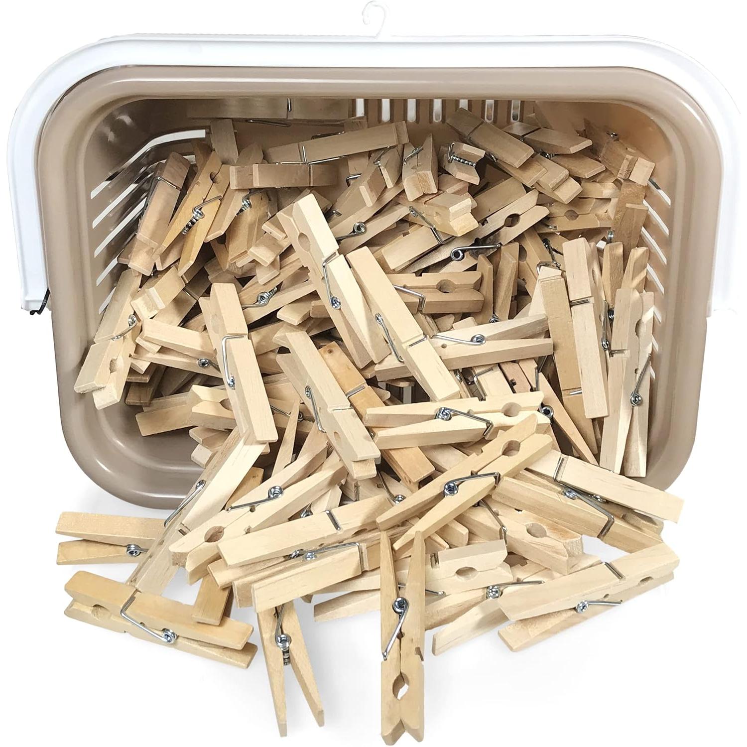 COM-FORT HOUSE  Pinzas de Madera  Cesta de Plástico Rectangular Pinzas para la Ropa Pack de 48 Unidades